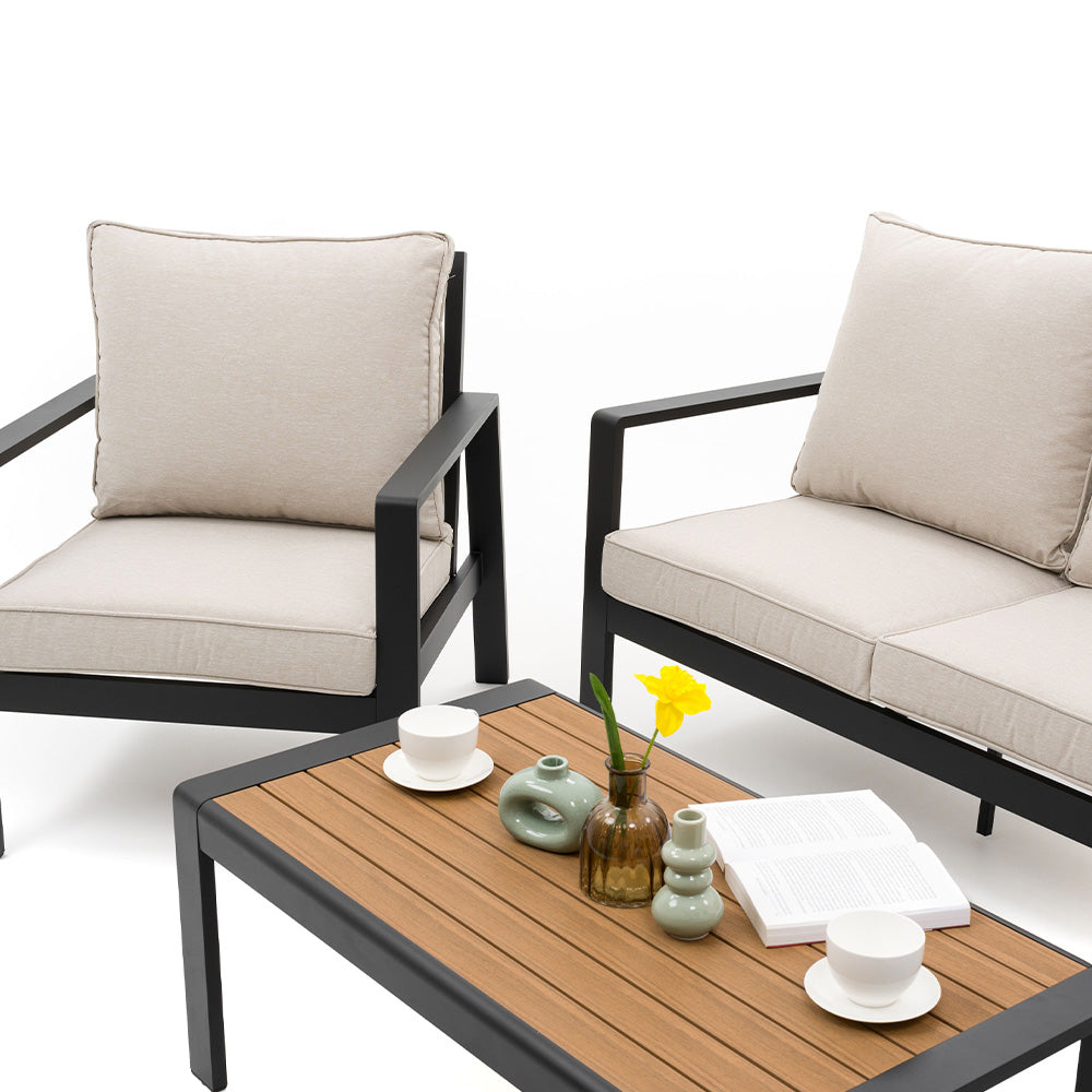 GARDEN FURNITURE SET TERRACE MODERN ALUMINUM ATOLL 5 GRAPHITE BEIGE Line NEWHOME GARDEN
