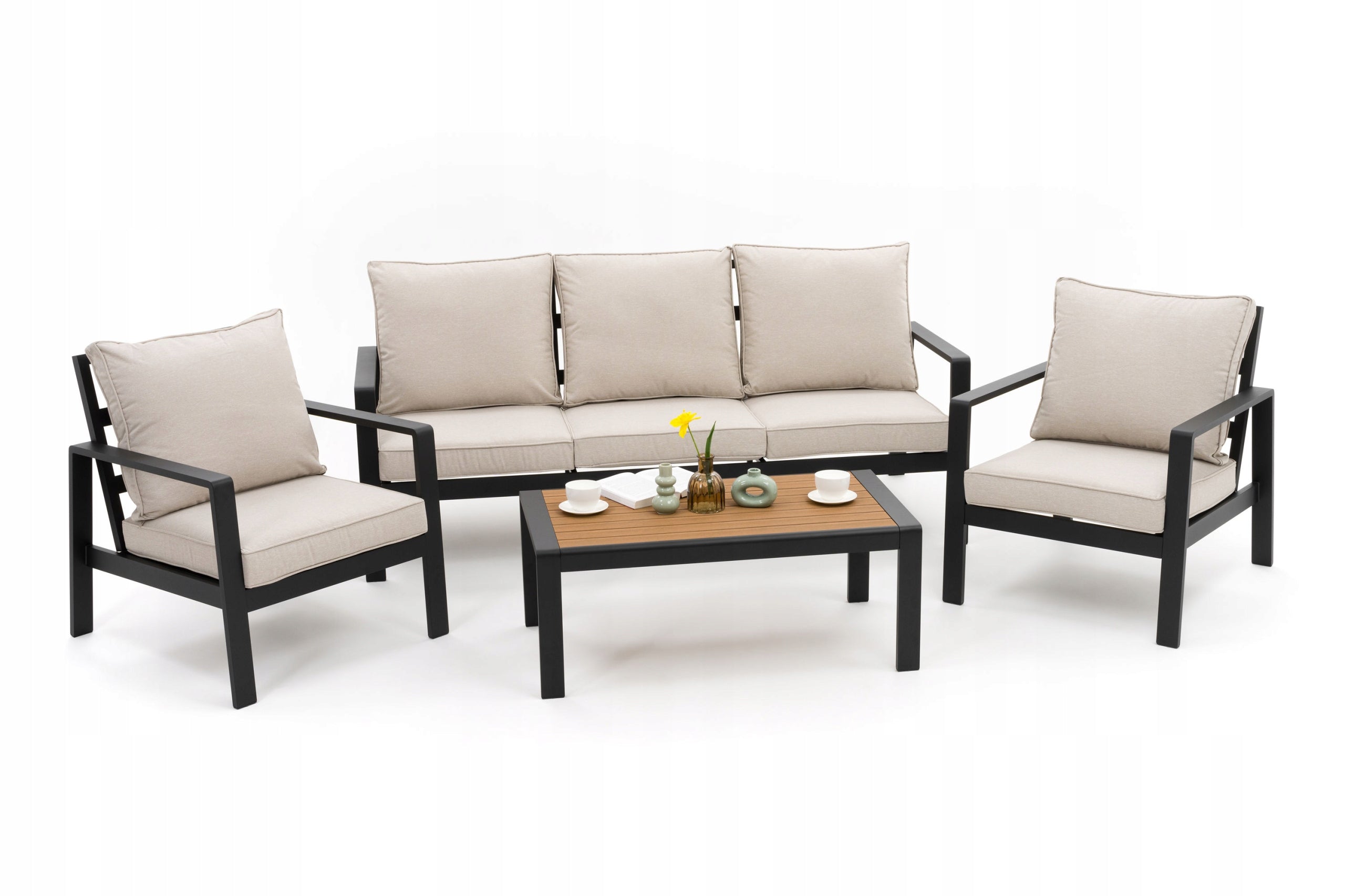 GARDEN FURNITURE SET TERRACE MODERN ALUMINUM ATOLL 5 GRAPHITE BEIGE