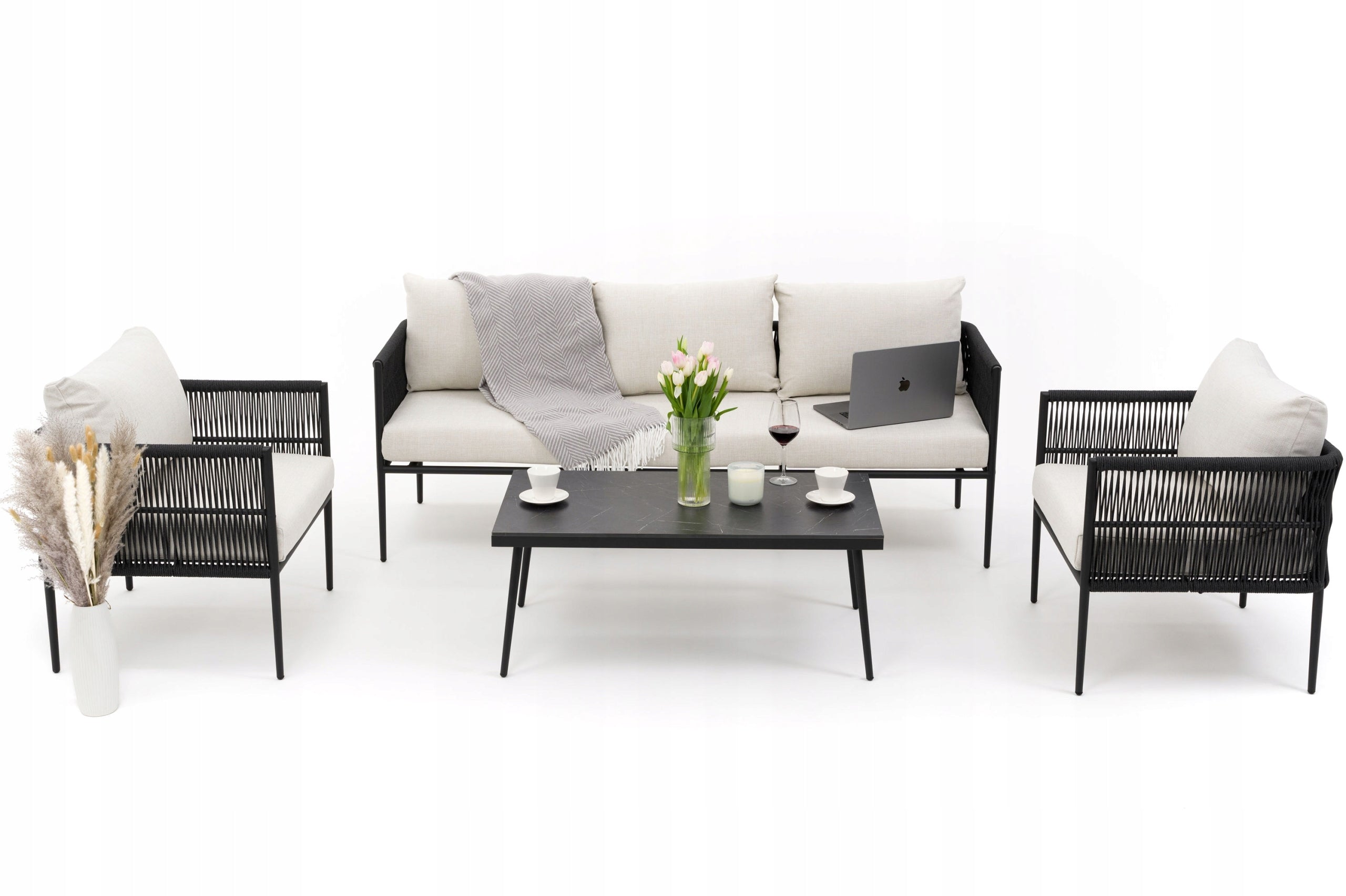 GARDEN FURNITURE SET TERRACE MODERN ALUMINUM BELIZE BLACK AND BEIGE Packaging status original
