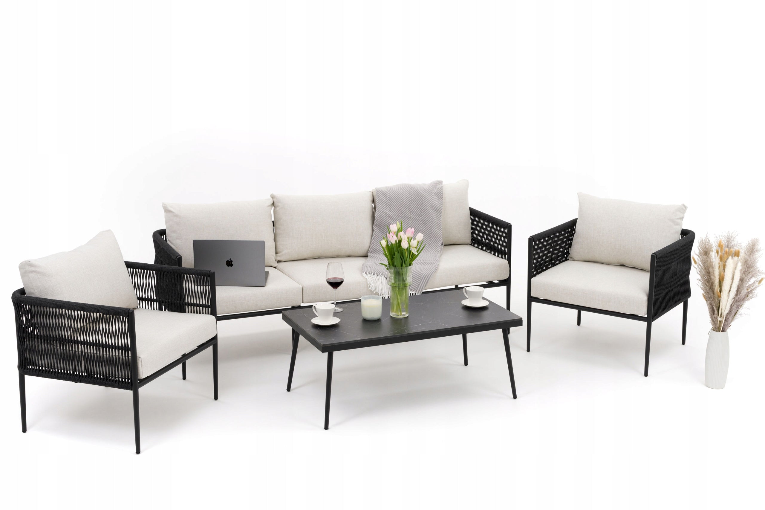 GARDEN FURNITURE SET TERRACE MODERN ALUMINUM BELIZE BLACK AND BEIGE