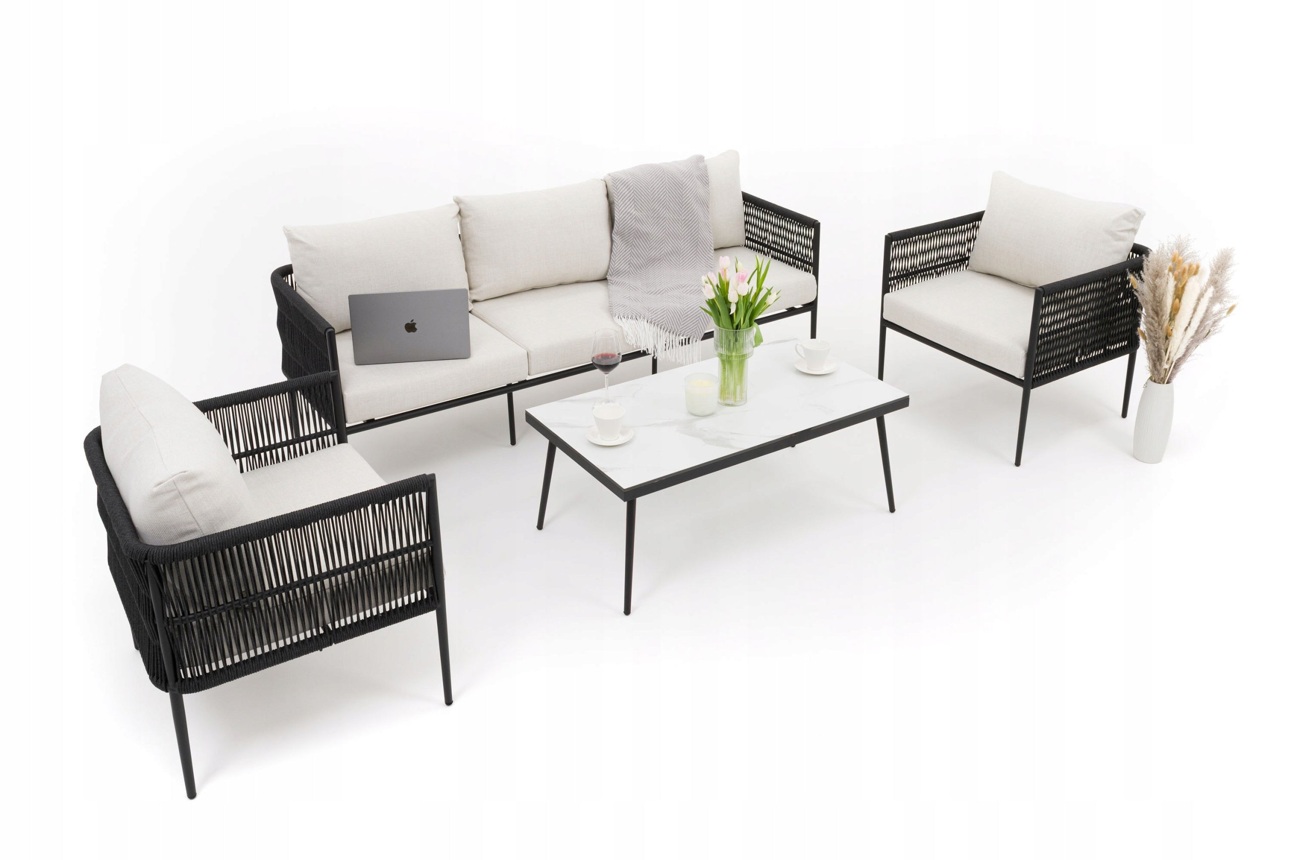 GARDEN FURNITURE SET TERRACE MODERN ALUMINUM BELIZE WHITE AND BEIGE Manufacturer code ZESTAW WYPOCZYNKOWY BELIZE - BIAŁO BEŻOWY
