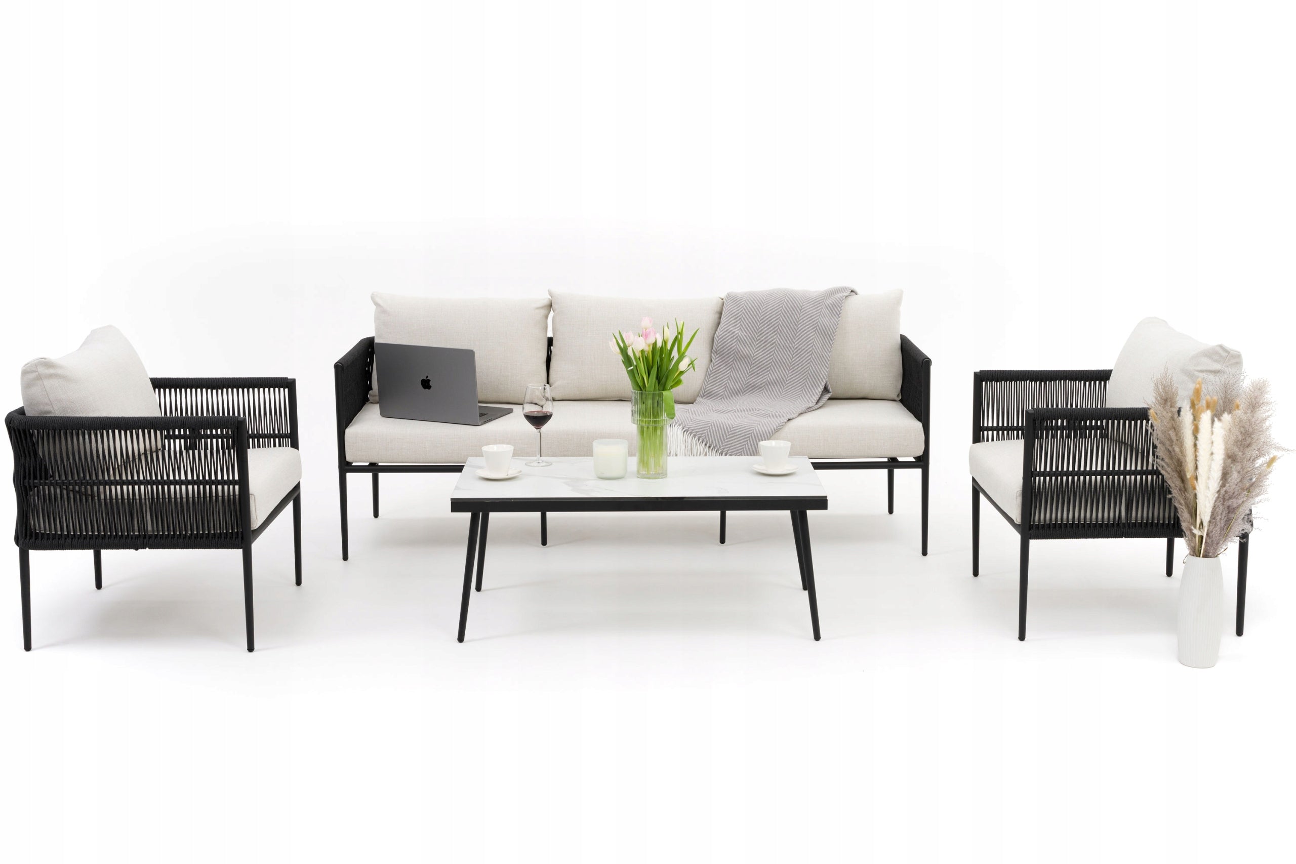 GARDEN FURNITURE SET TERRACE MODERN ALUMINUM BELIZE WHITE AND BEIGE Packaging status original