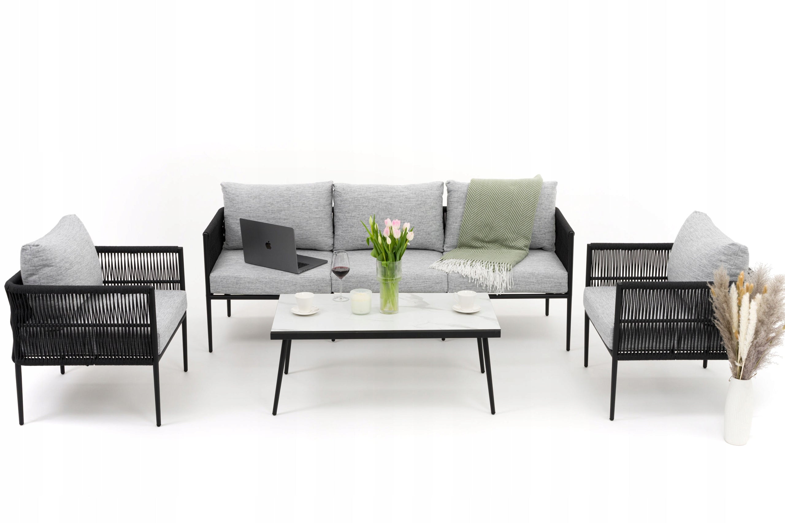 GARDEN FURNITURE SET TERRACE MODERN ALUMINUM BELIZE WHITE AND GRAY Packaging status original