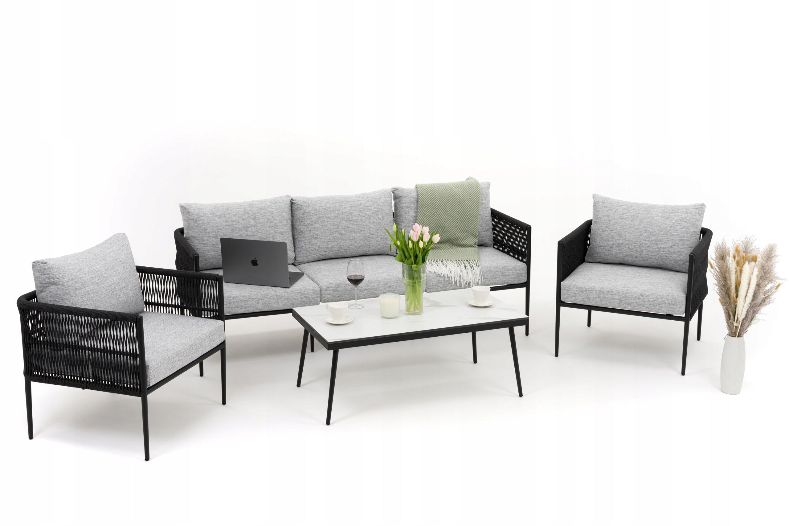 GARDEN FURNITURE SET TERRACE MODERN ALUMINUM BELIZE WHITE AND GRAY