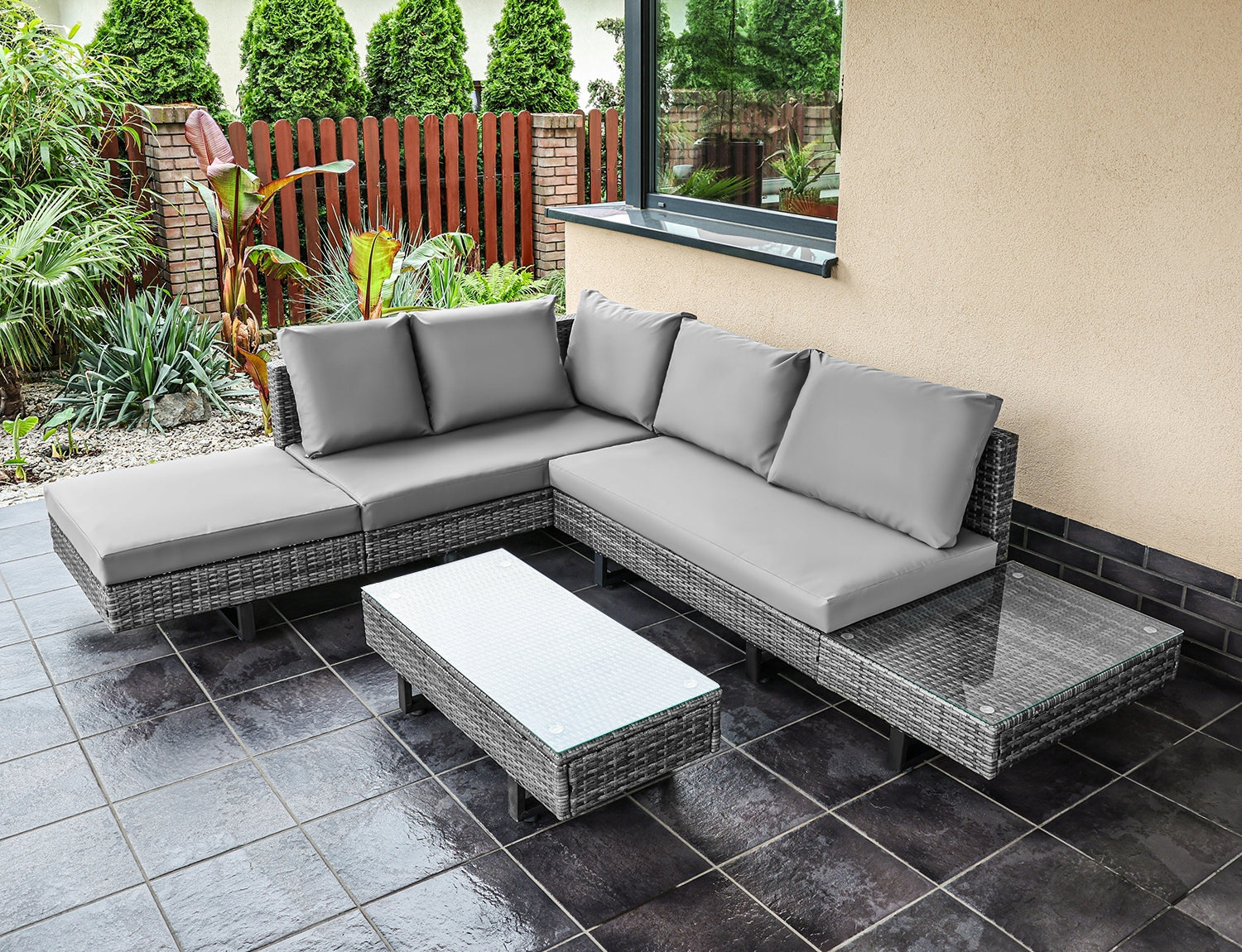 GARDEN FURNITURE SET TORINO CORNER + TABLE GLASS RATTAN TOP Manufacturer GardenS