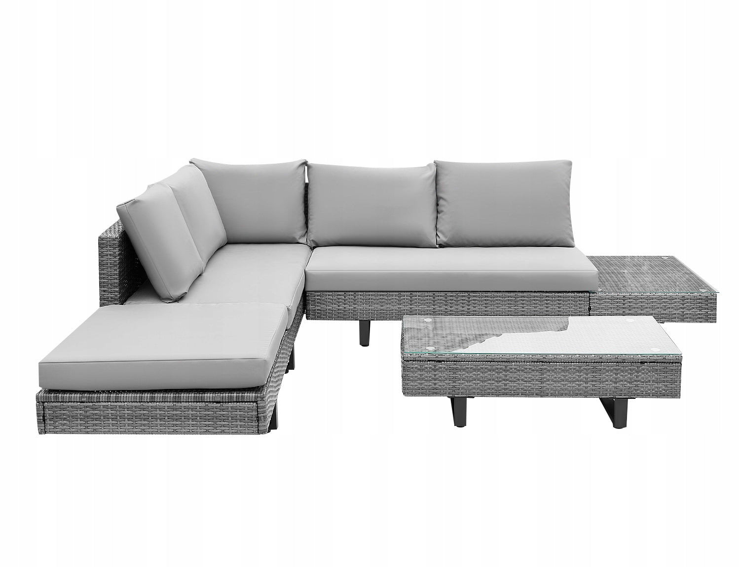 GARDEN FURNITURE SET TORINO CORNER + TABLE GLASS RATTAN TOP Set contents corner sofa end table