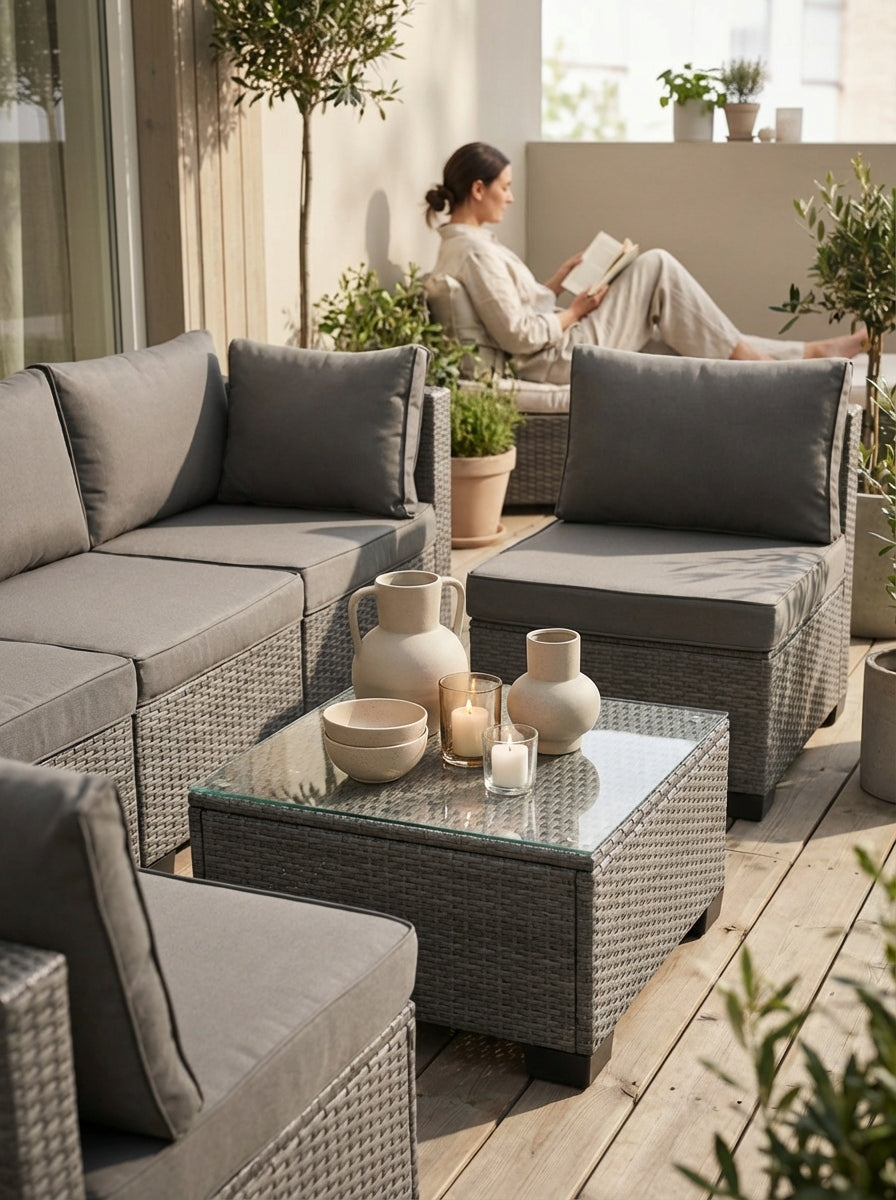 GARDEN FURNITURE SET XL2501 RATTAN CORNER TABLE FOR TERRACE GREY Color gray