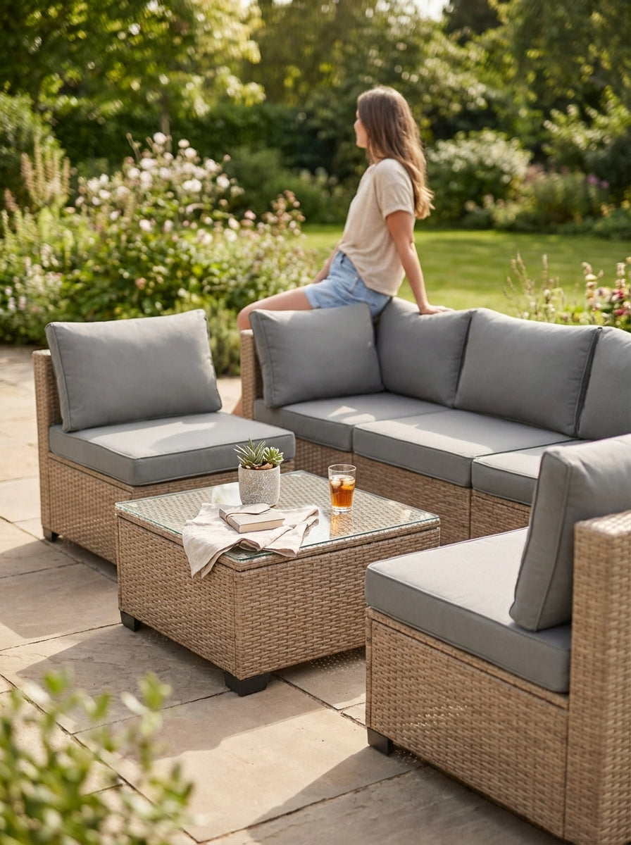 GARDEN FURNITURE SET XL2501 RATTAN CORNER TABLE TERRACE NATURAL Set contents armchair corner sofa low coffee table