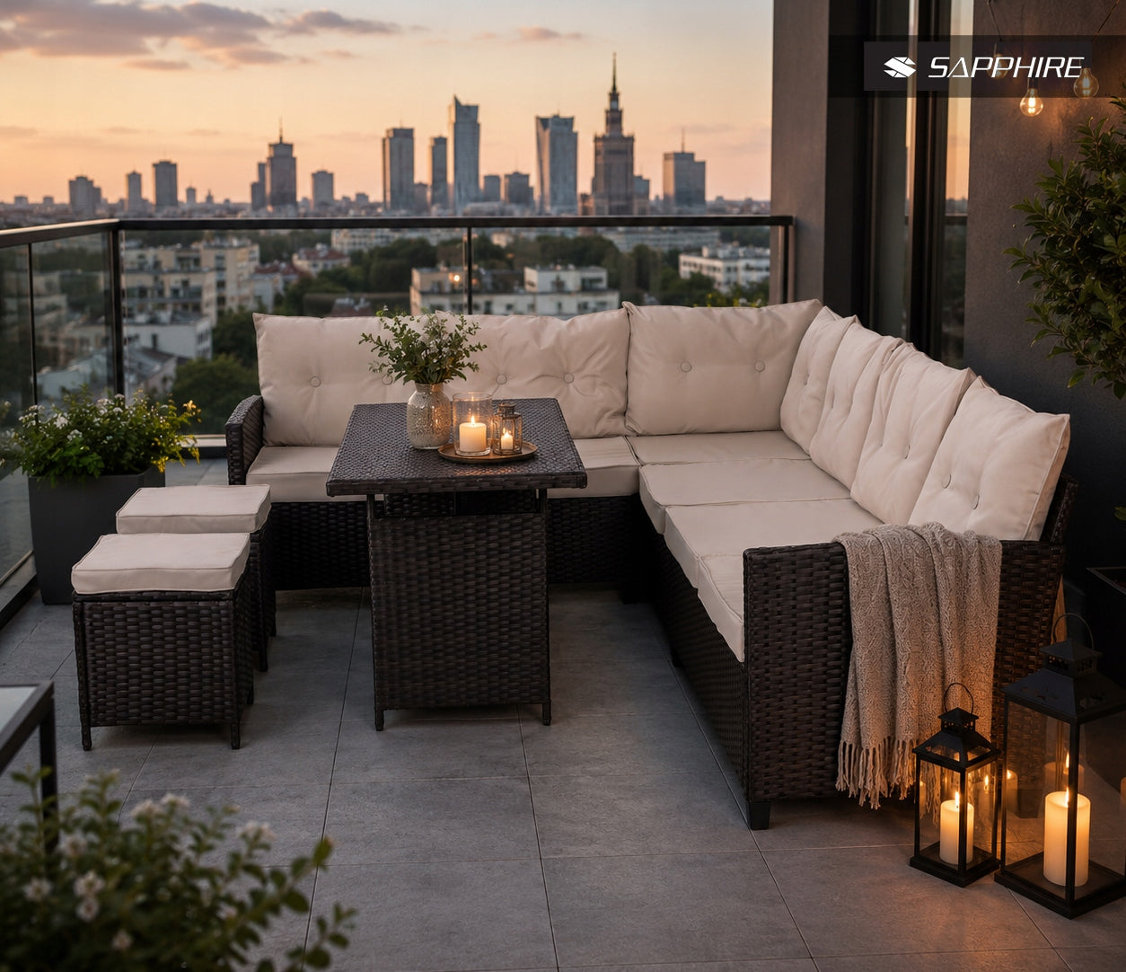 GARDEN FURNITURE SET corner GINO furniture set for terrace TECHNORATTAN Color brown
