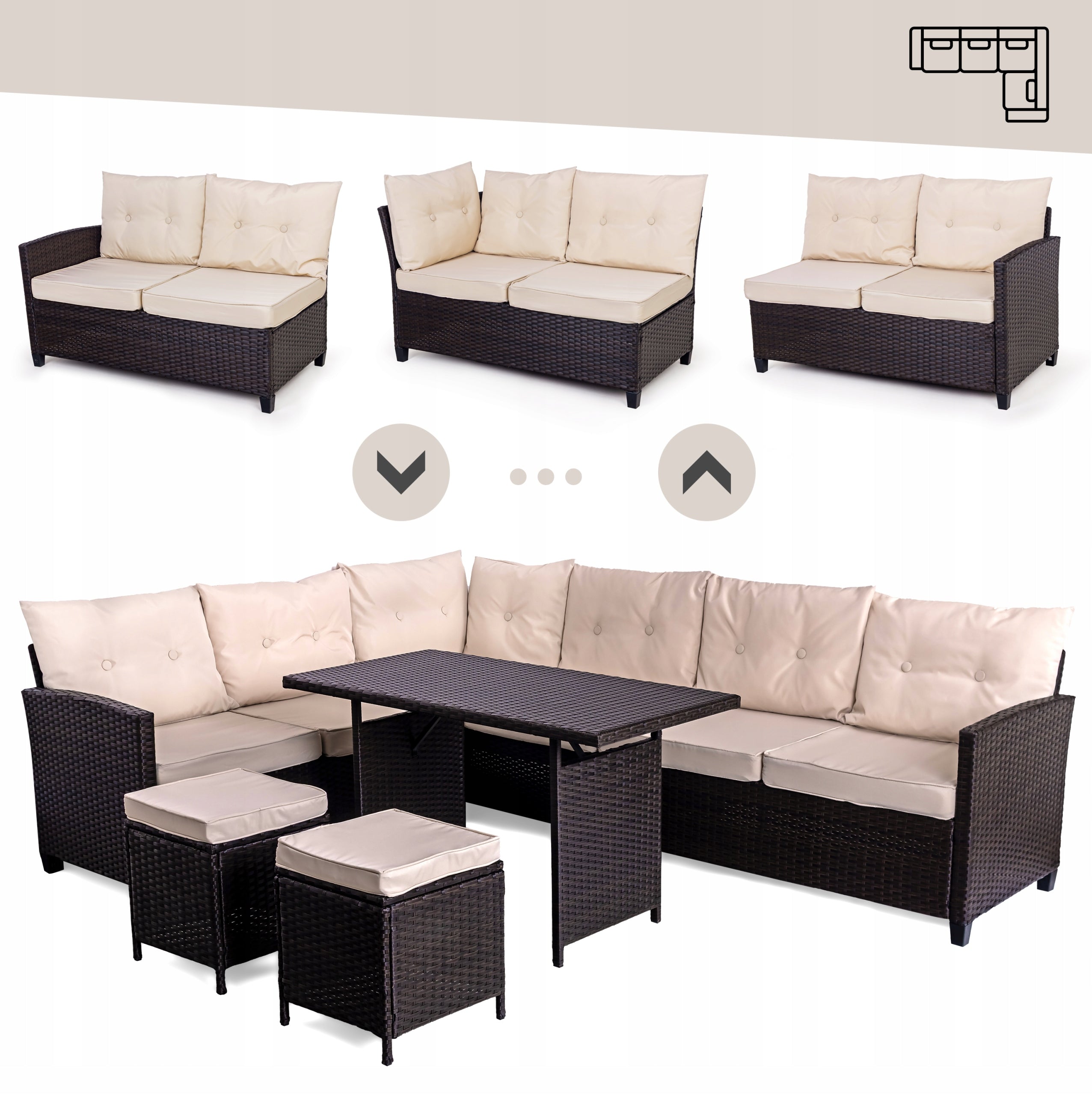 GARDEN FURNITURE SET corner GINO furniture set for terrace TECHNORATTAN Main material synthetic rattan