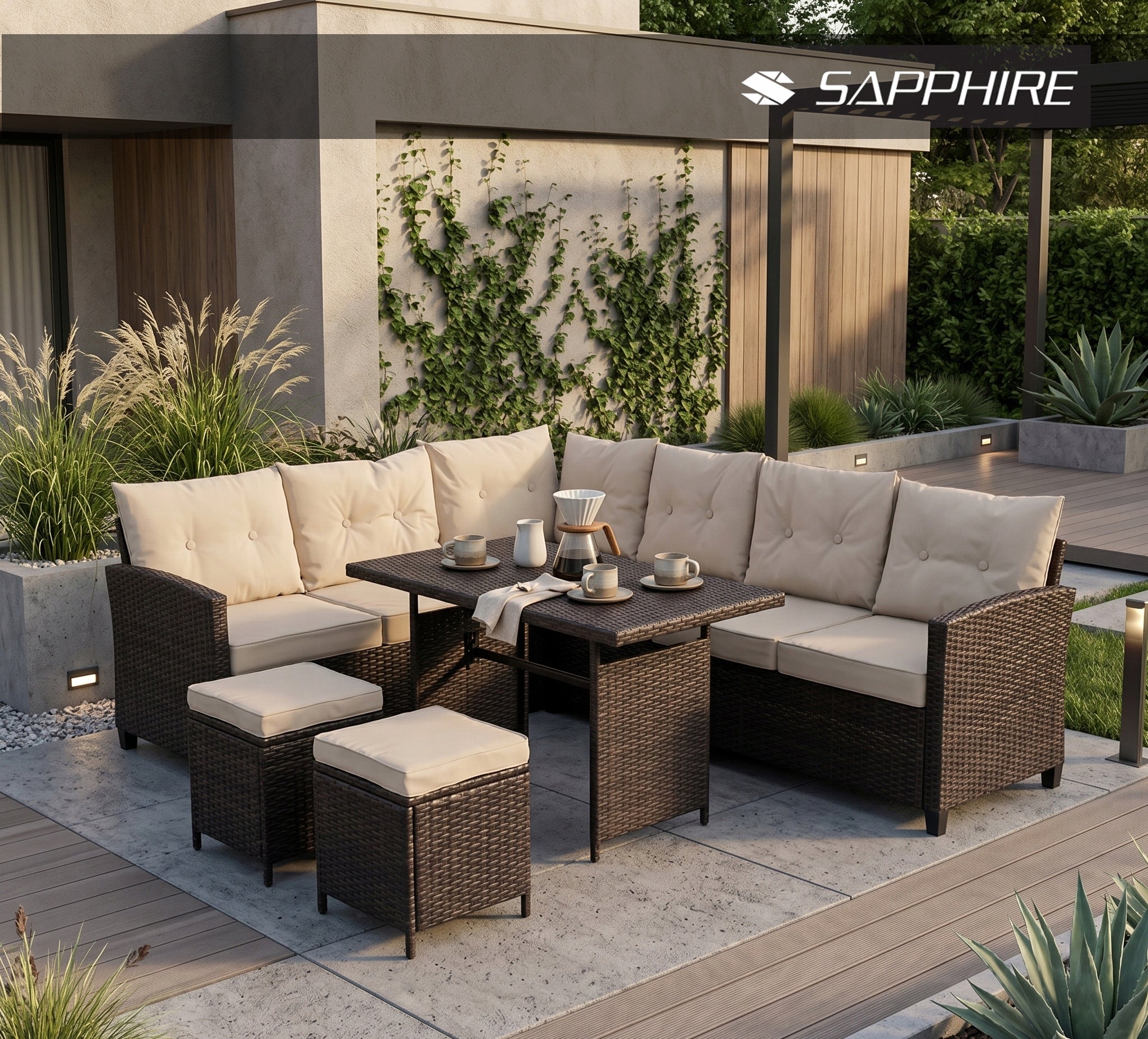 GARDEN FURNITURE SET corner GINO furniture set for terrace TECHNORATTAN Manufacturer code MEBLE_ST-1310_GINO_BROWN