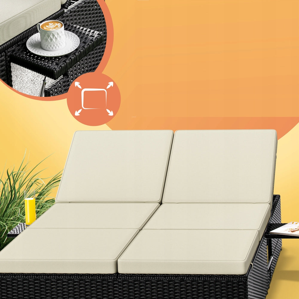 GARDEN FURNITURE SUN LOUNGER BED PILLOWS 200x115x33cm Color black