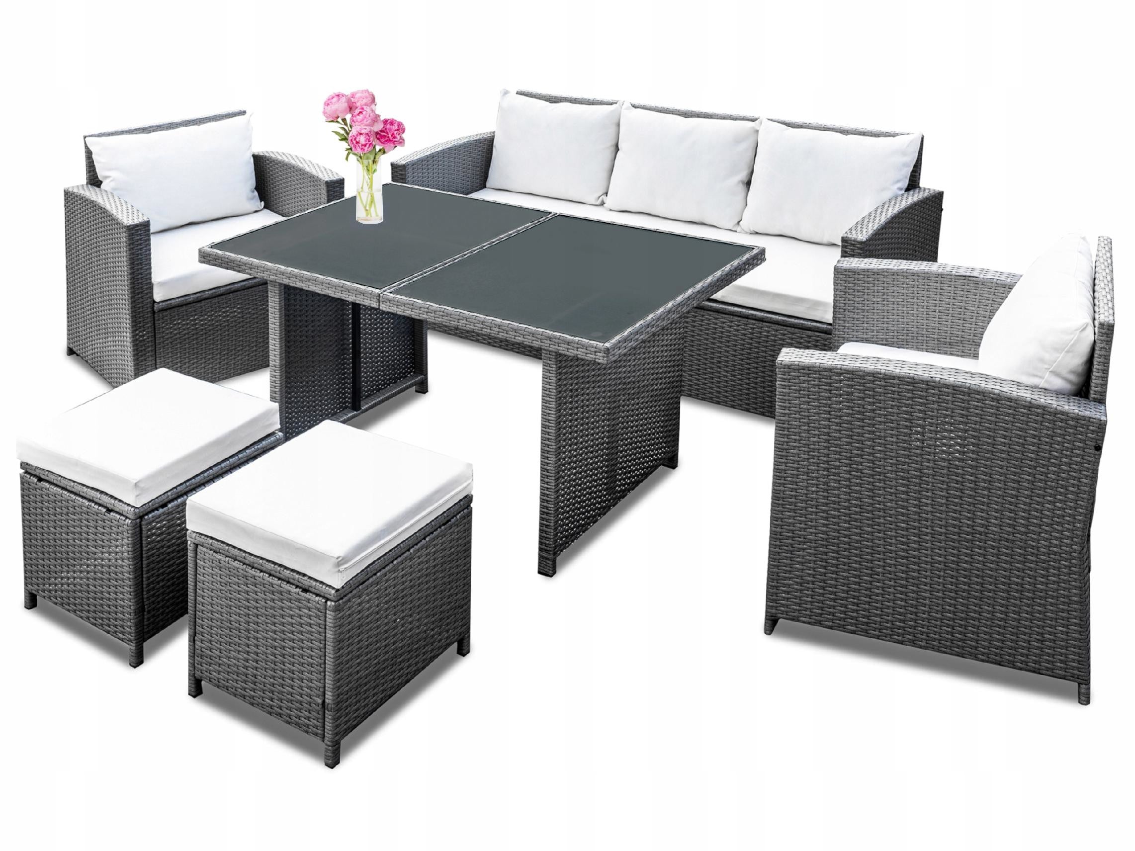 GARDEN FURNITURE TERRACE SOFA ARMCHAIRS POUFS 7 PEOPLE Main material synthetic rattan