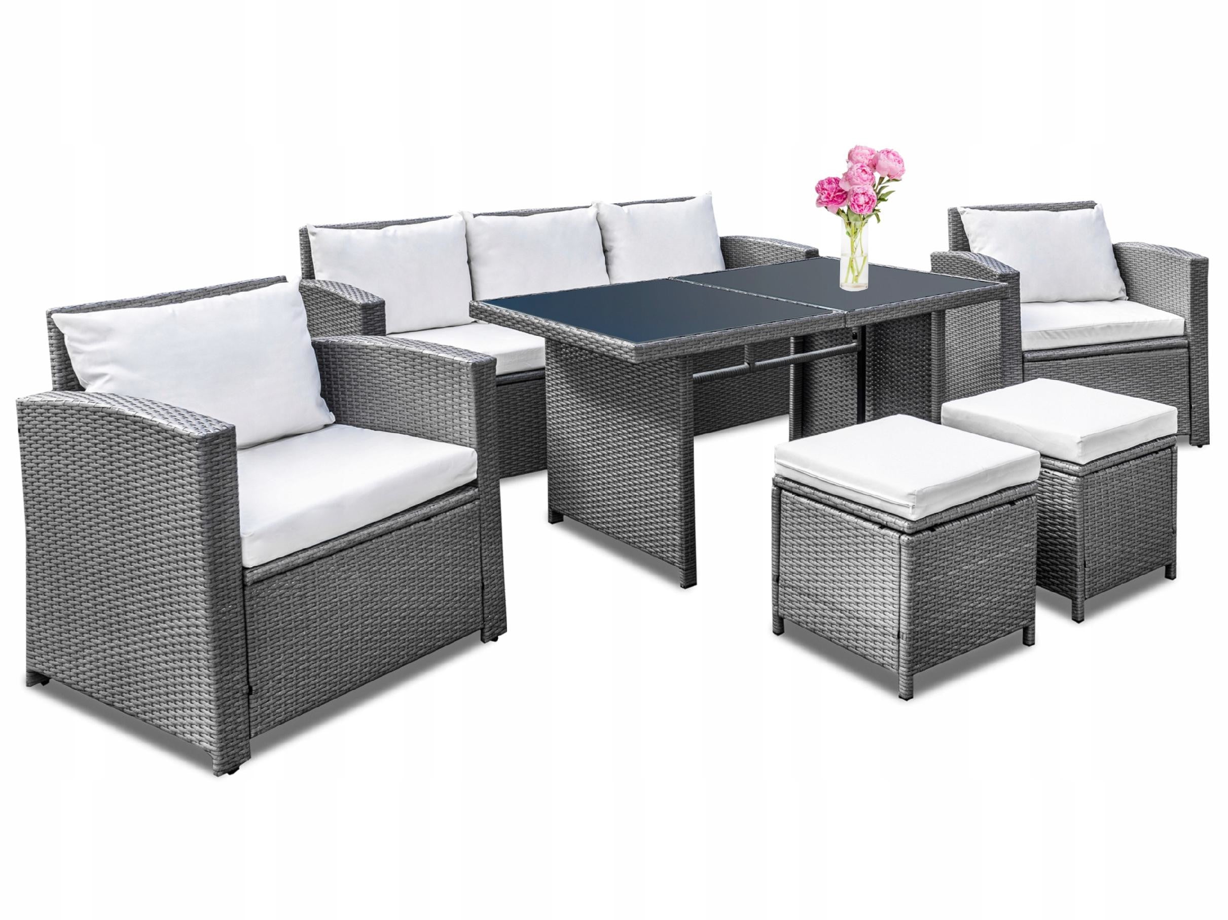 GARDEN FURNITURE TERRACE SOFA ARMCHAIRS POUFS 7 PEOPLE Number of items in the set 6