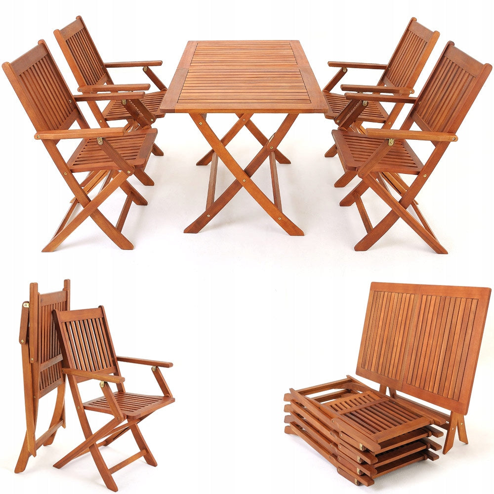 GARDEN FURNITURE WOODEN SET 1 TABLE + 4 CHAIRS Color brown