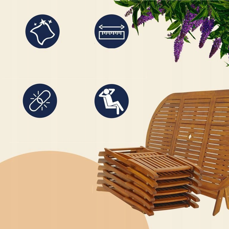 GARDEN FURNITURE WOODEN SET 1 TABLE + 6 CHAIRS Color brown