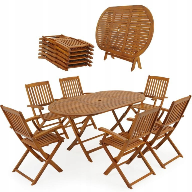 GARDEN FURNITURE WOODEN SET 1 TABLE + 6 CHAIRS Packaging status original