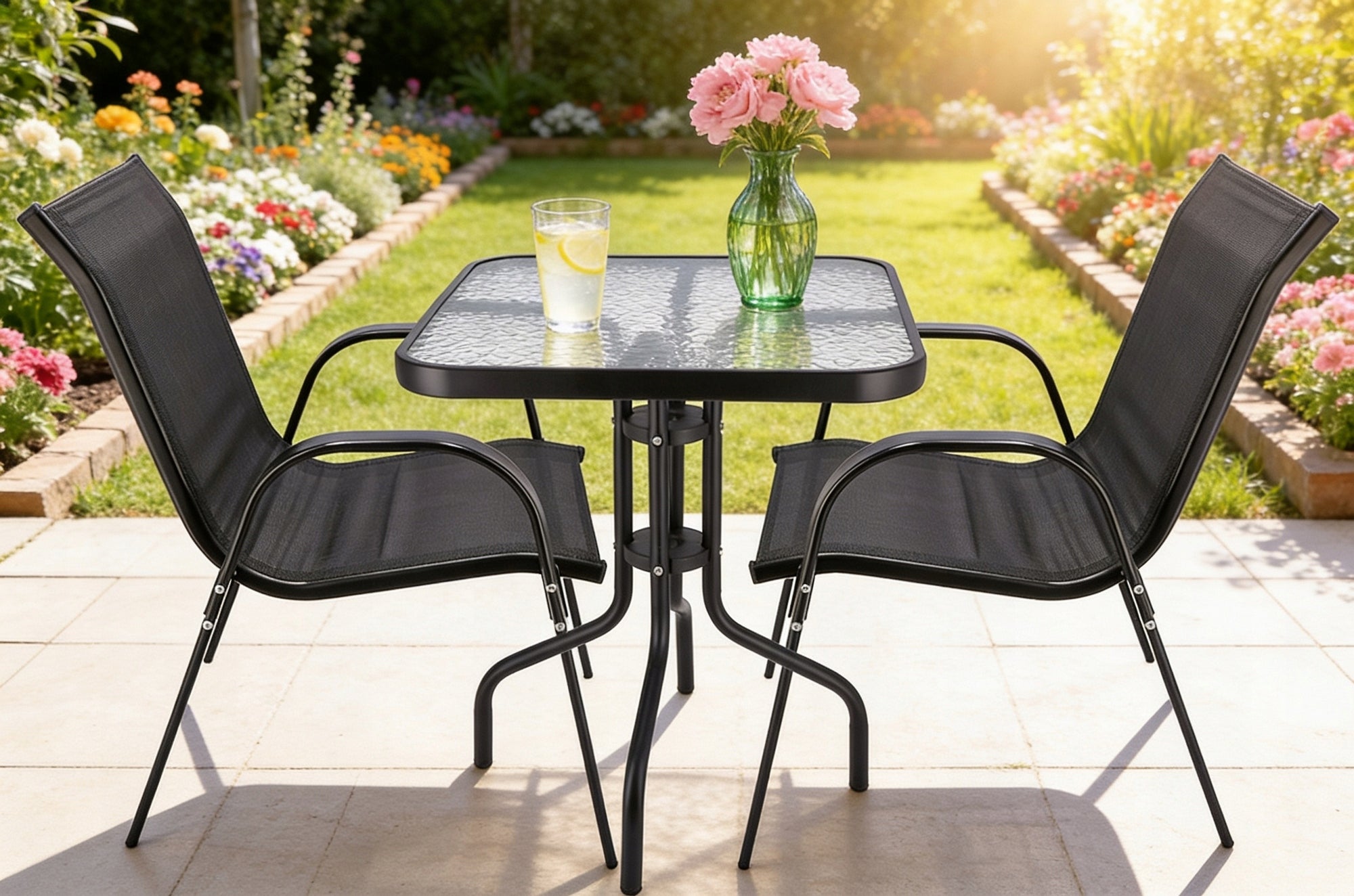 GARDEN FURNITURE terrace balcony set table chair table black Color black