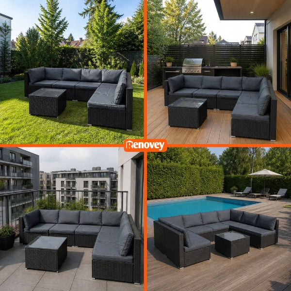 GARDEN Furniture Set Corner MODULAR Armchair Table U L Grey Rattan Manufacturer code 0T25R818