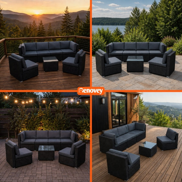 GARDEN Furniture Set Corner MODULAR Armchair Table U L Grey Rattan Packaging status original