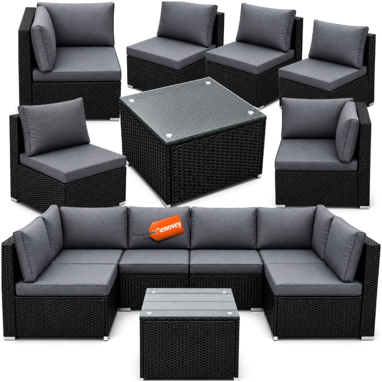 GARDEN Furniture Set Corner MODULAR Armchair Table U L Grey Rattan