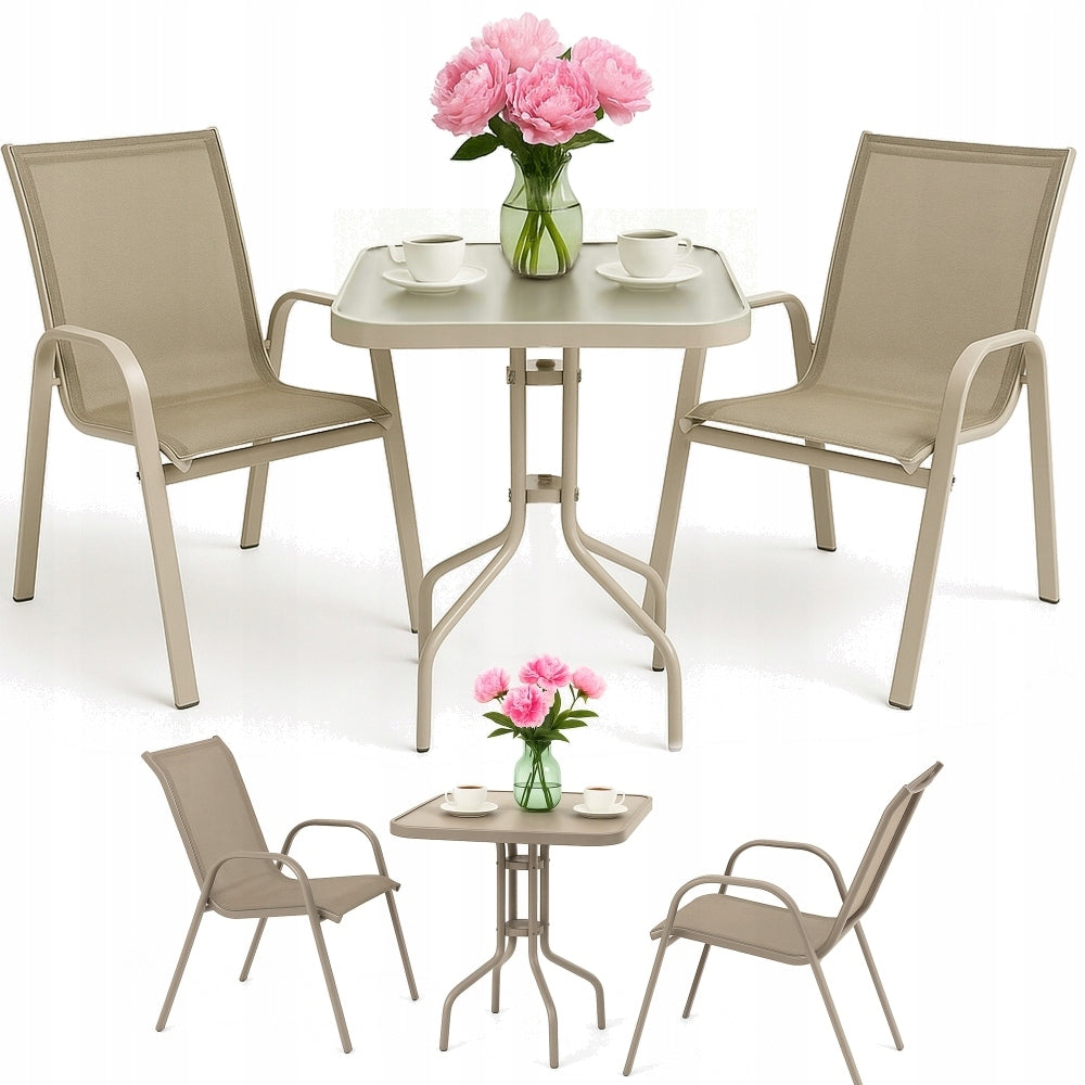 GARDEN Furniture Set Table Glass 2 x Terrace Chairs BALCONY for Garden