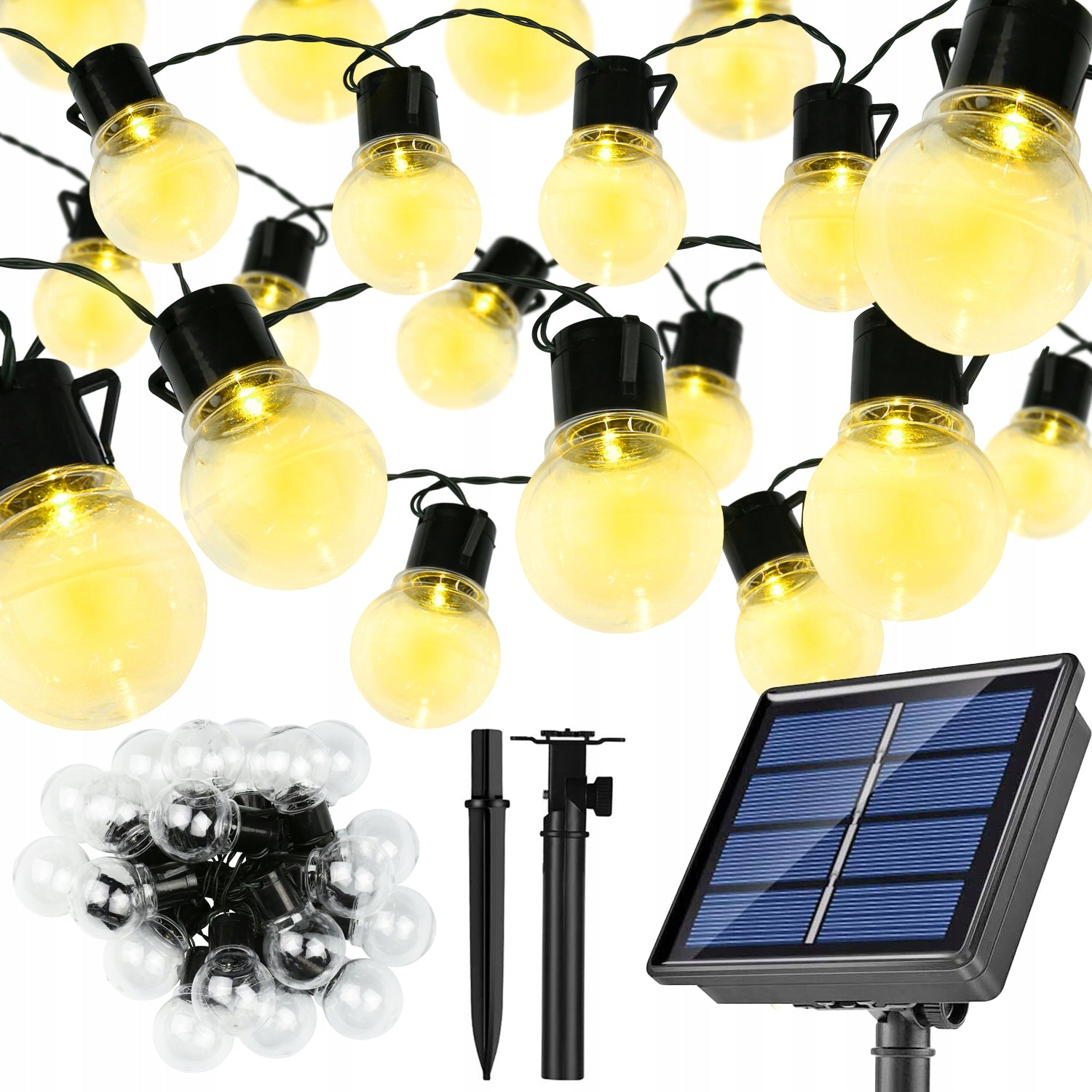 GARDEN GARLAND DECORATIVE WARM SOLAR LAMPS 20 LED BULBS 5m