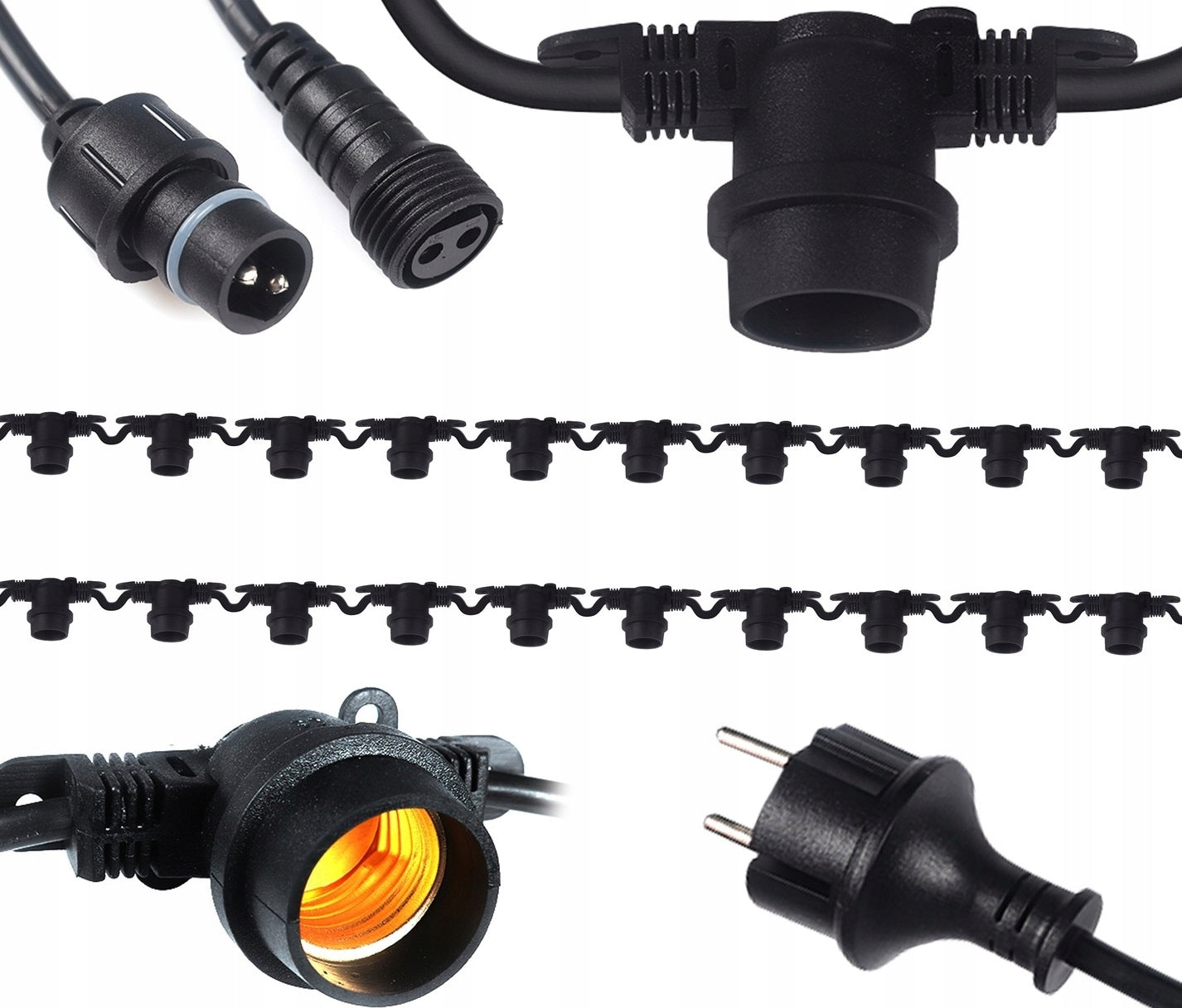 GARDEN GARLAND FOR TERRACE LAMP CHAIN 10M 20 X E27 IP44 230V BLACK