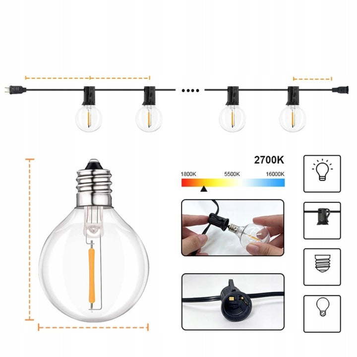 GARDEN GARLAND LED IP68 9m bulbs white warm Brand no brand