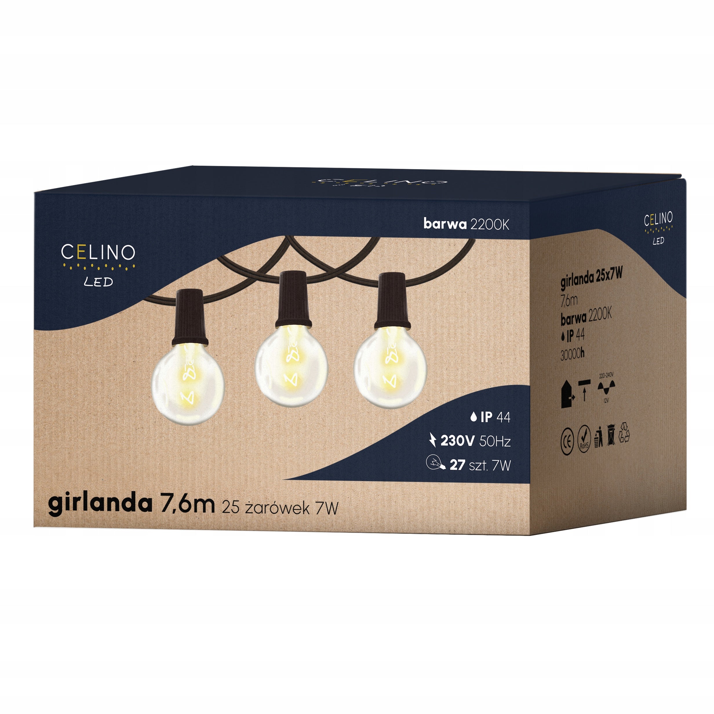 GARDEN GARLAND LIGHT 25x Classic Light Bulbs 7W GLASS E12 9,6M EAN (GTIN) 5905326218779