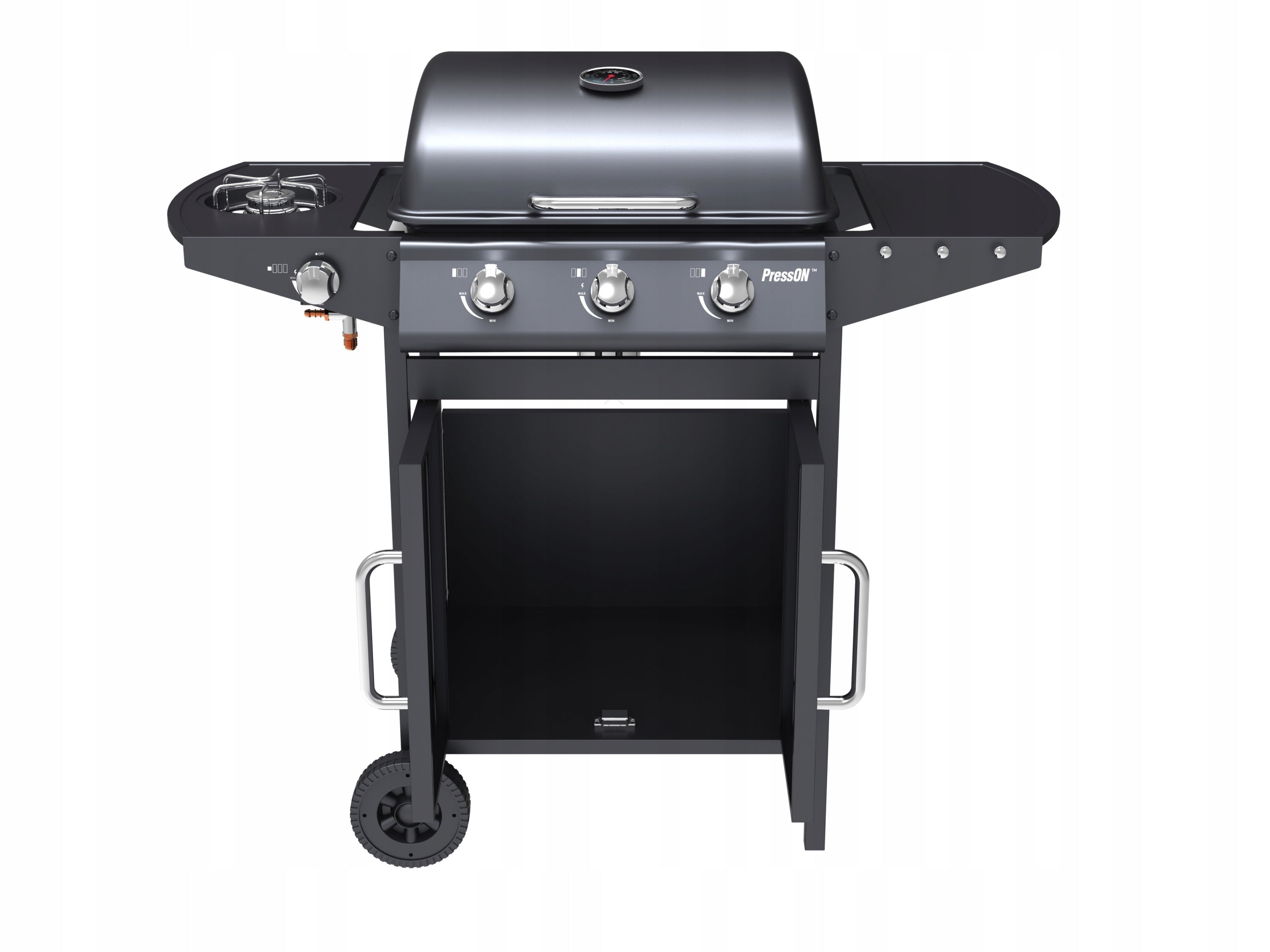 GARDEN GAS GRILL 3+1 11kW LARGE GRATE CABINET SIDE BURNER THERMOMETER Grill width 111 cm