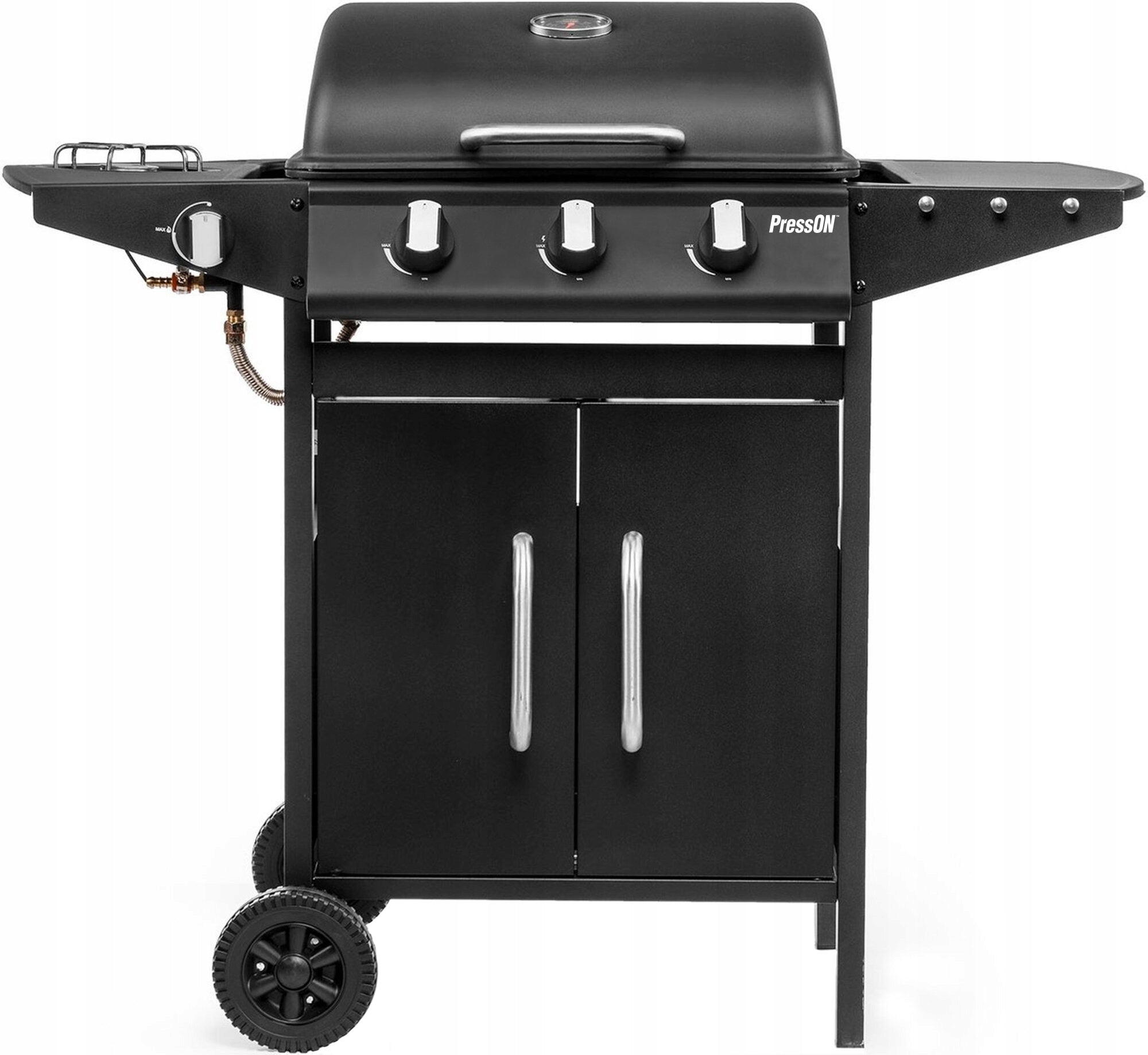 GARDEN GAS GRILL 3+1 11kW LARGE GRATE CABINET SIDE BURNER THERMOMETER Packaging status original