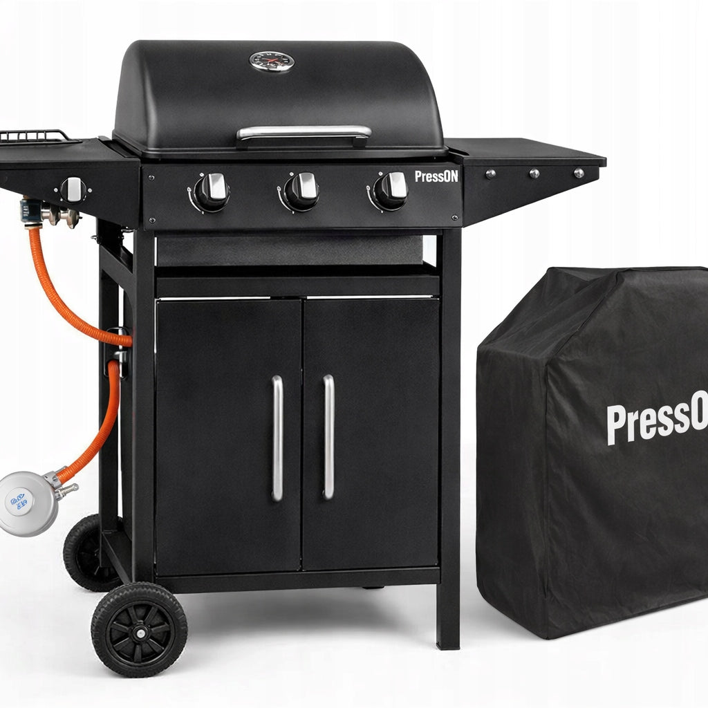 GARDEN GAS GRILL 3+1 11kW LARGE GRATE CABINET SIDE BURNER THERMOMETER