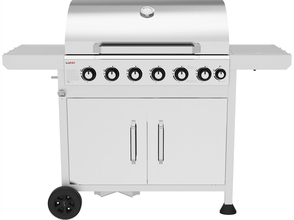 GARDEN GAS GRILL 6+1 SIDE BURNER 7 BURNERS COVER CAST IRON GRATE Brand Lund