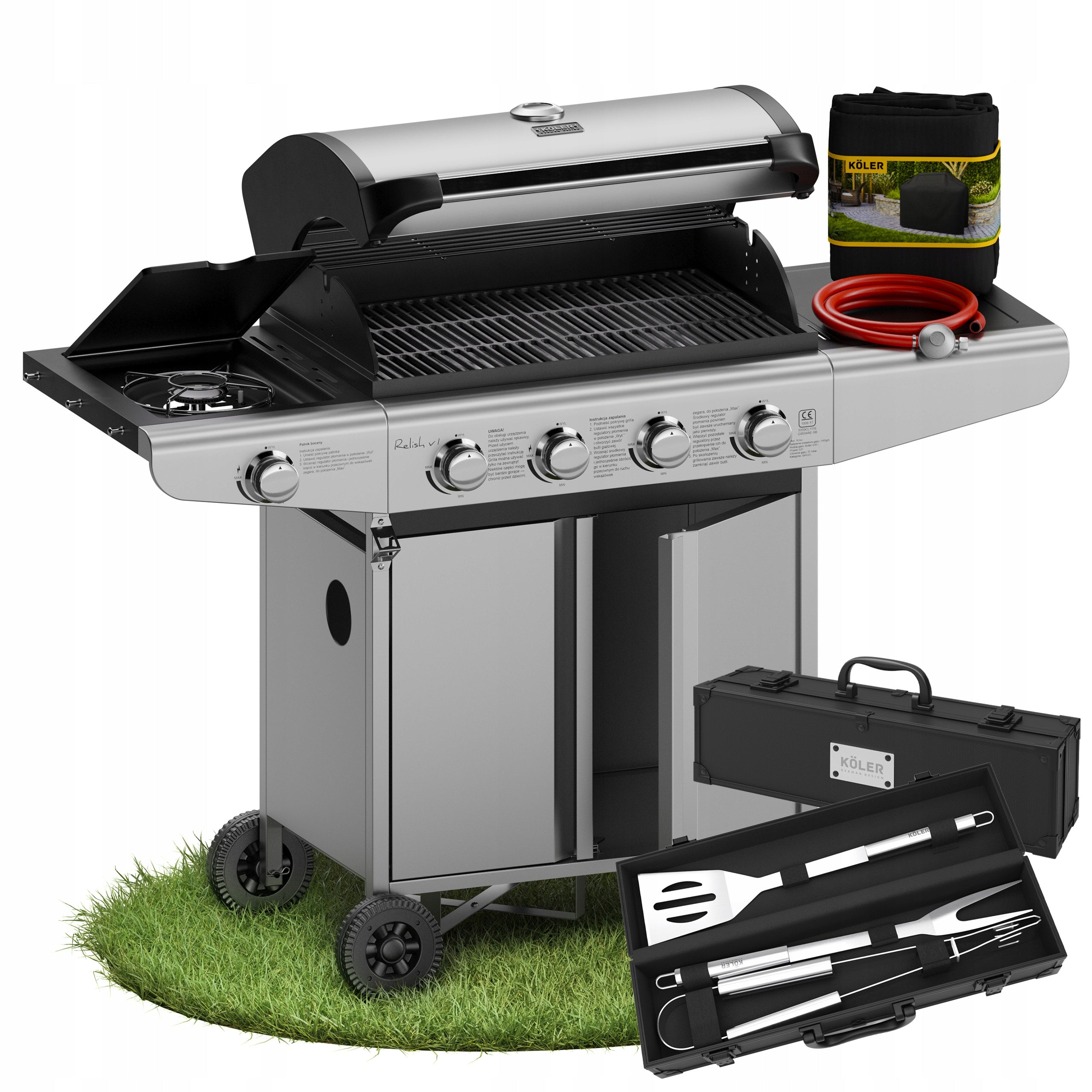 GARDEN GAS GRILL CAST IRON STAINLESS STEEL GRATE 16kW Relish V1 4+1 ACCESSORIES
