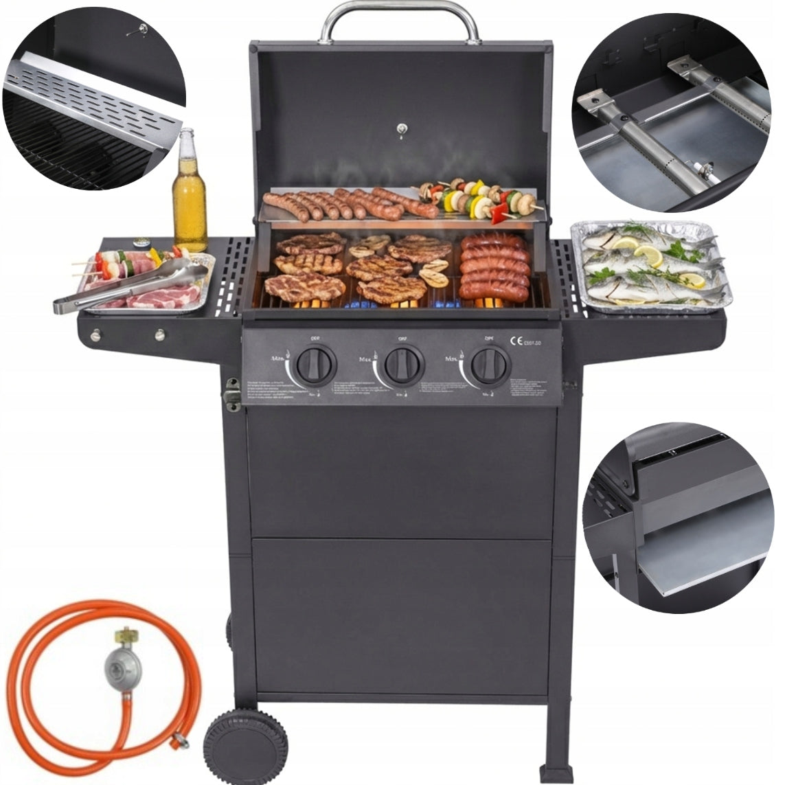 GARDEN GAS GRILL LANDGRAF GRATE SPACE FOR CYLINDER SHELF THERMOMETER