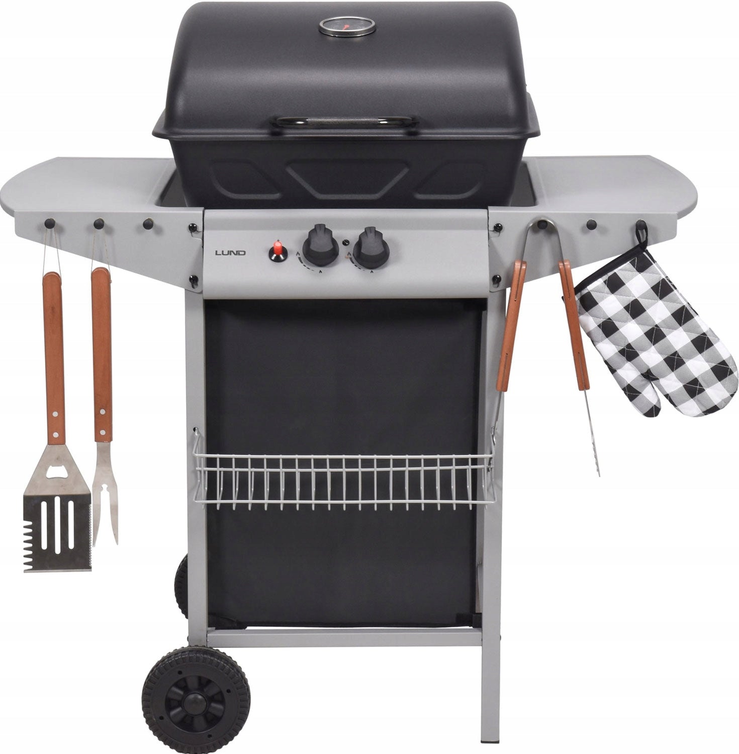 GARDEN GAS GRILL LARGE 2 BURNERS 5,5 KW STEEL GRATE ON WHEELS LUND