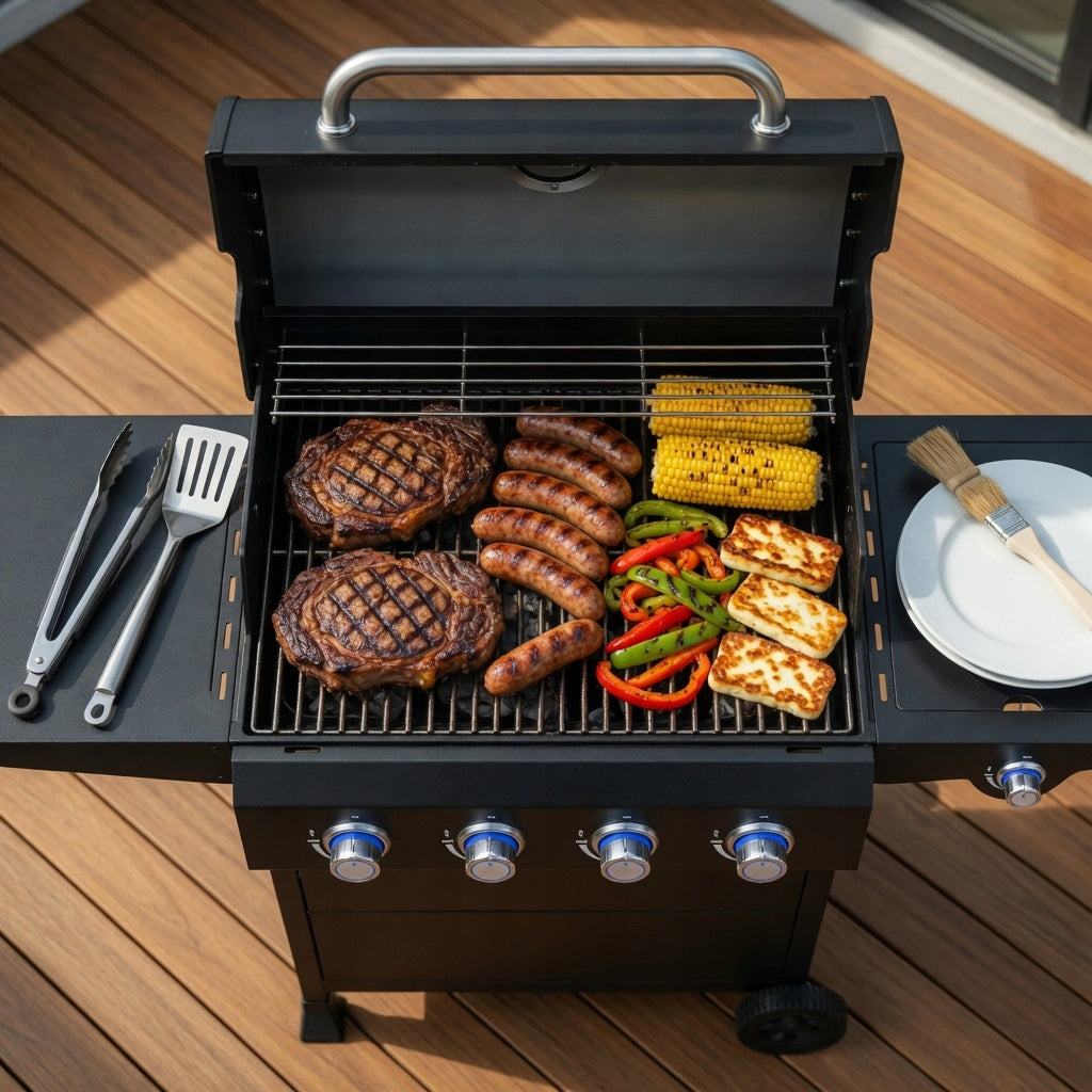 GARDEN GAS GRILL STAINLESS STEEL GRATE 4+1 CABINET ADDITIONAL BURNER Manufacturer code G1000 / GRILL GAZOWY Z SZAFKĄ 5 PALNIKÓW