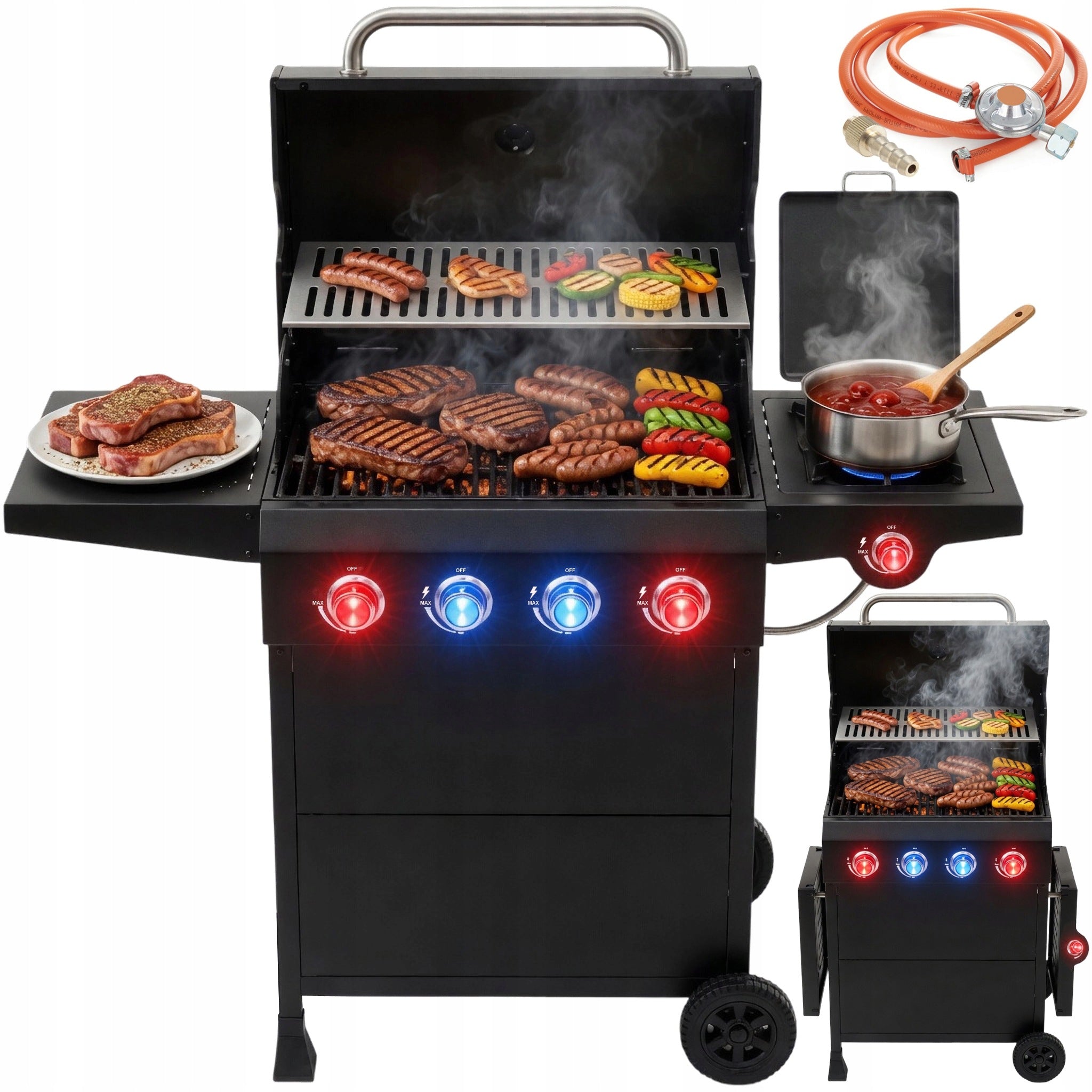 GARDEN GAS GRILL STAINLESS STEEL GRATE 4+1 CABINET ADDITIONAL BURNER