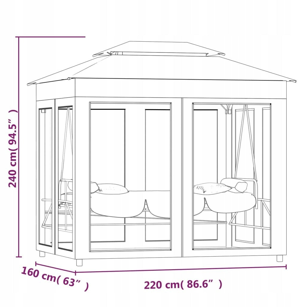 GARDEN GAZEBO WITH FOLD-OUT CREAM SWING Product weight with unit packaging 44.85 kg