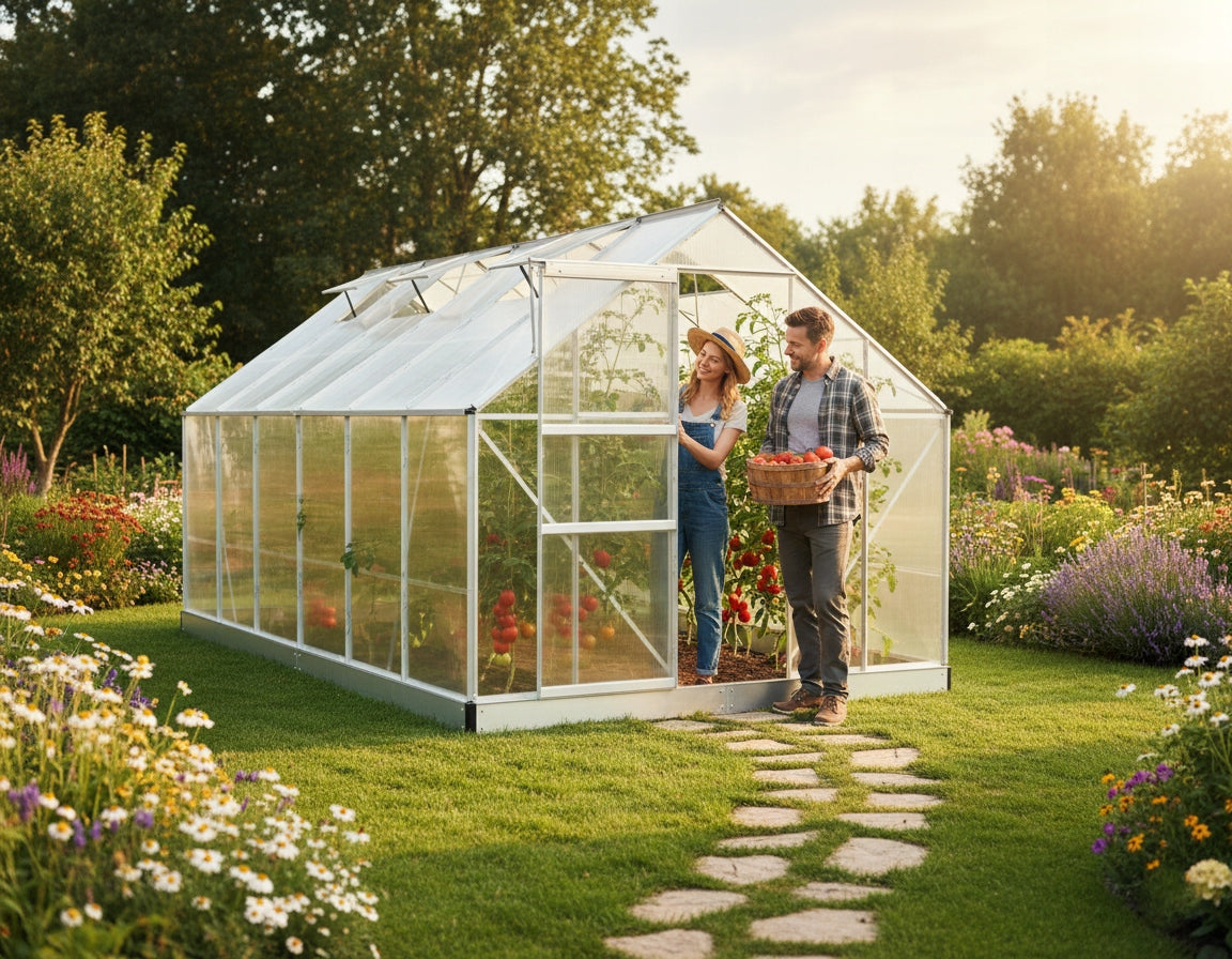 GARDEN GREENHOUSE 4,3mx2,5m ALUMINUM POLYCARBONATE 6mm +FOUNDATION WITH ANCHORS Width 2.5 m
