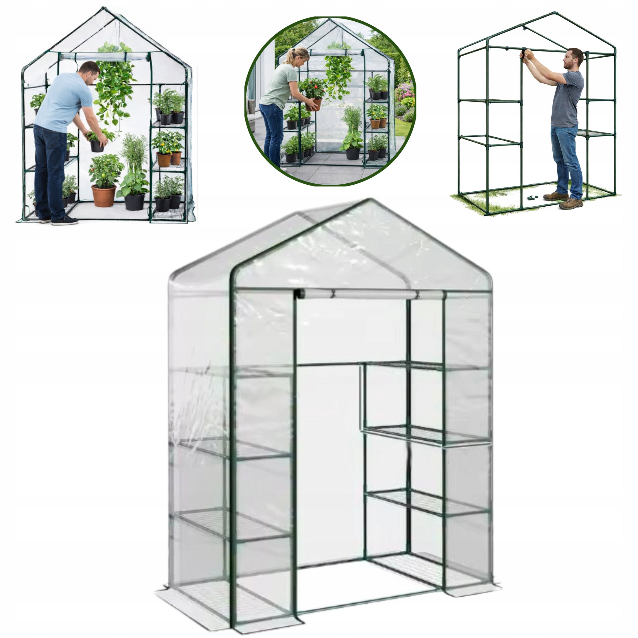 GARDEN GREENHOUSE FOIL MINI BALCONY 195x143x73 CM PVC STEEL 4 SHELVES