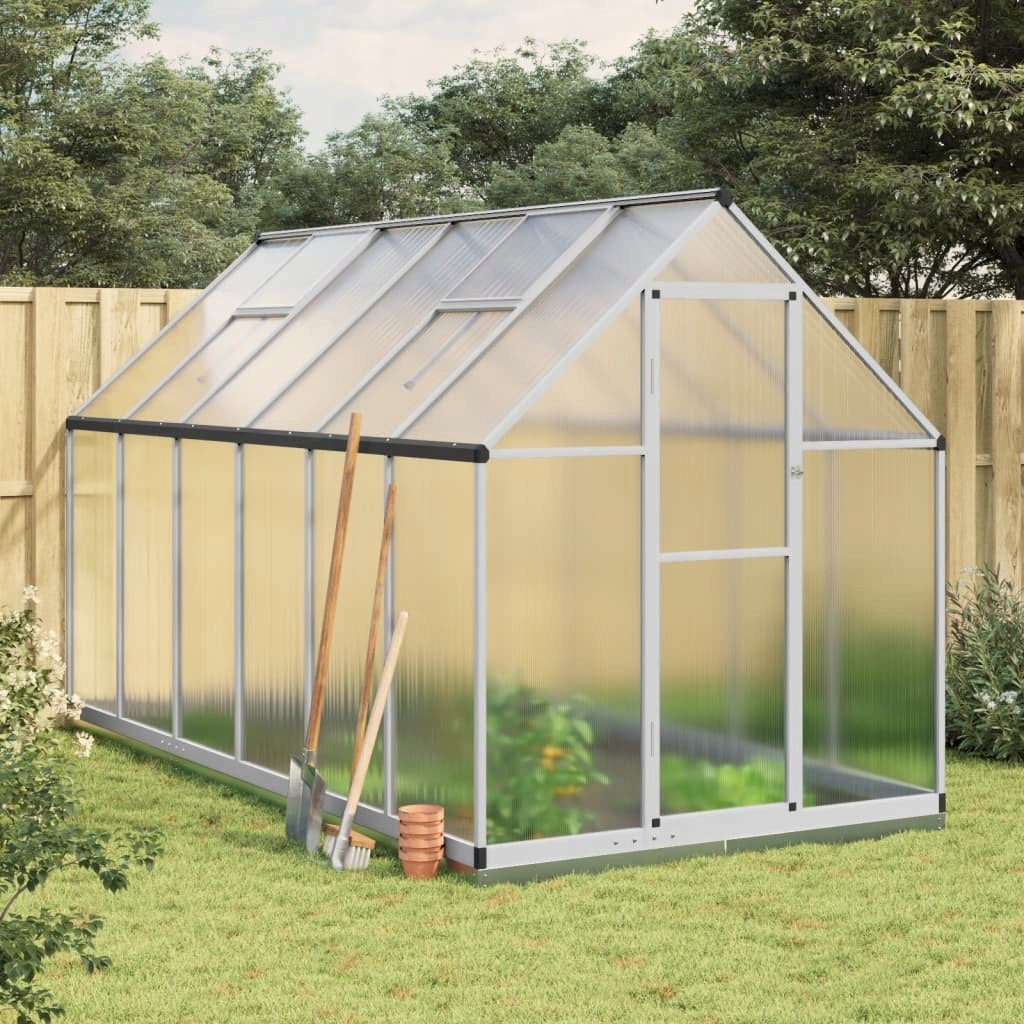 GARDEN GREENHOUSE WITH BASE FRAME SILVER 334X169X202CM ALUMINIUM