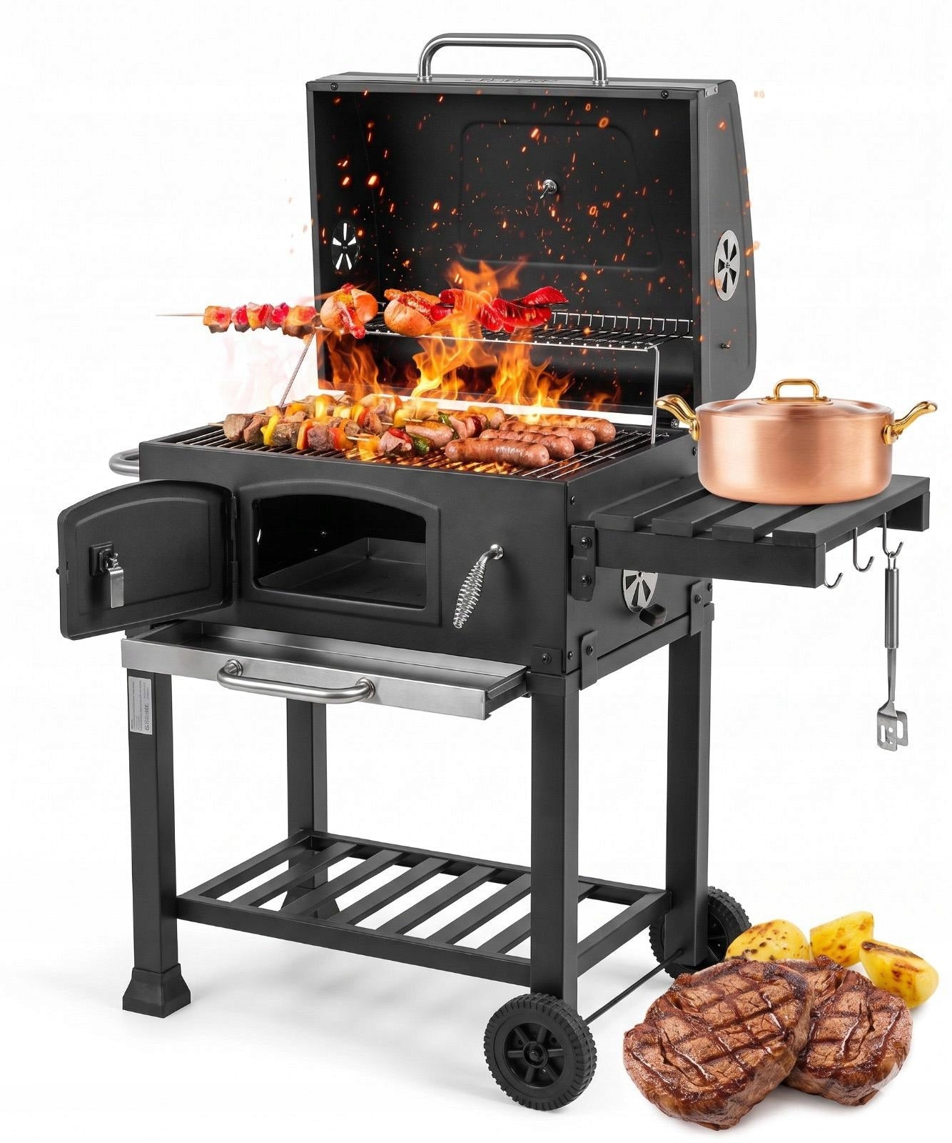 GARDEN GRILL CHARCOAL CAST IRON GRATE LARGE XXL GRATE ADJUSTMENT CORCIANO