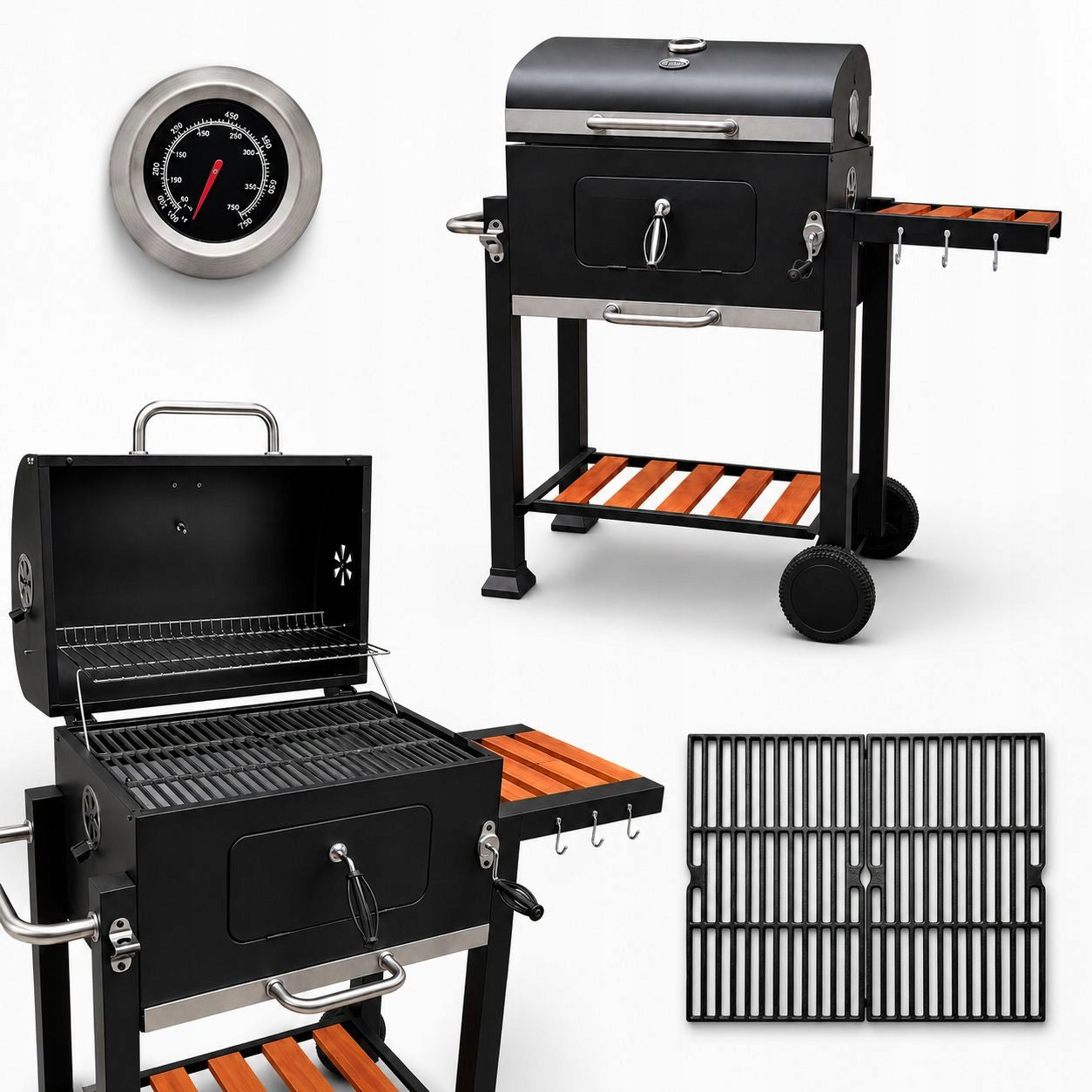 GARDEN GRILL CHARCOAL CAST IRON GRATE + THERMOMETER + COVER Manufacturer code Grill z Pokrywą