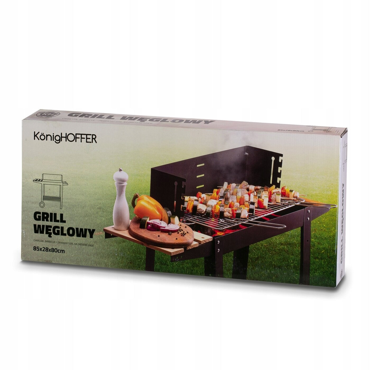 GARDEN GRILL Carbon STEEL GRATE 2 SHELVES ON WHEELS Konighoffer 80cm Manufacturer KonigHOFFER