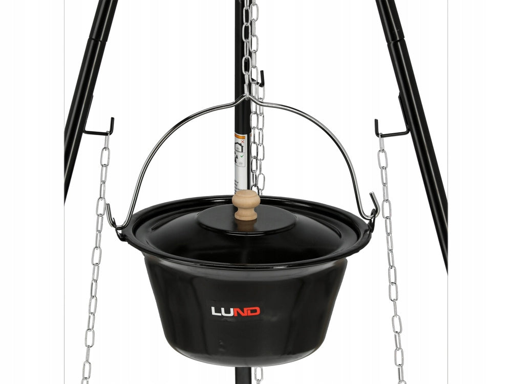 GARDEN GRILL GRATE + CAULDRON HANGING ON TRIPOD STAINLESS STEEL Grill height 150 cm