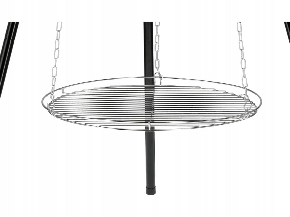 GARDEN GRILL GRATE + CAULDRON HANGING ON TRIPOD STAINLESS STEEL Grill width 54 cm