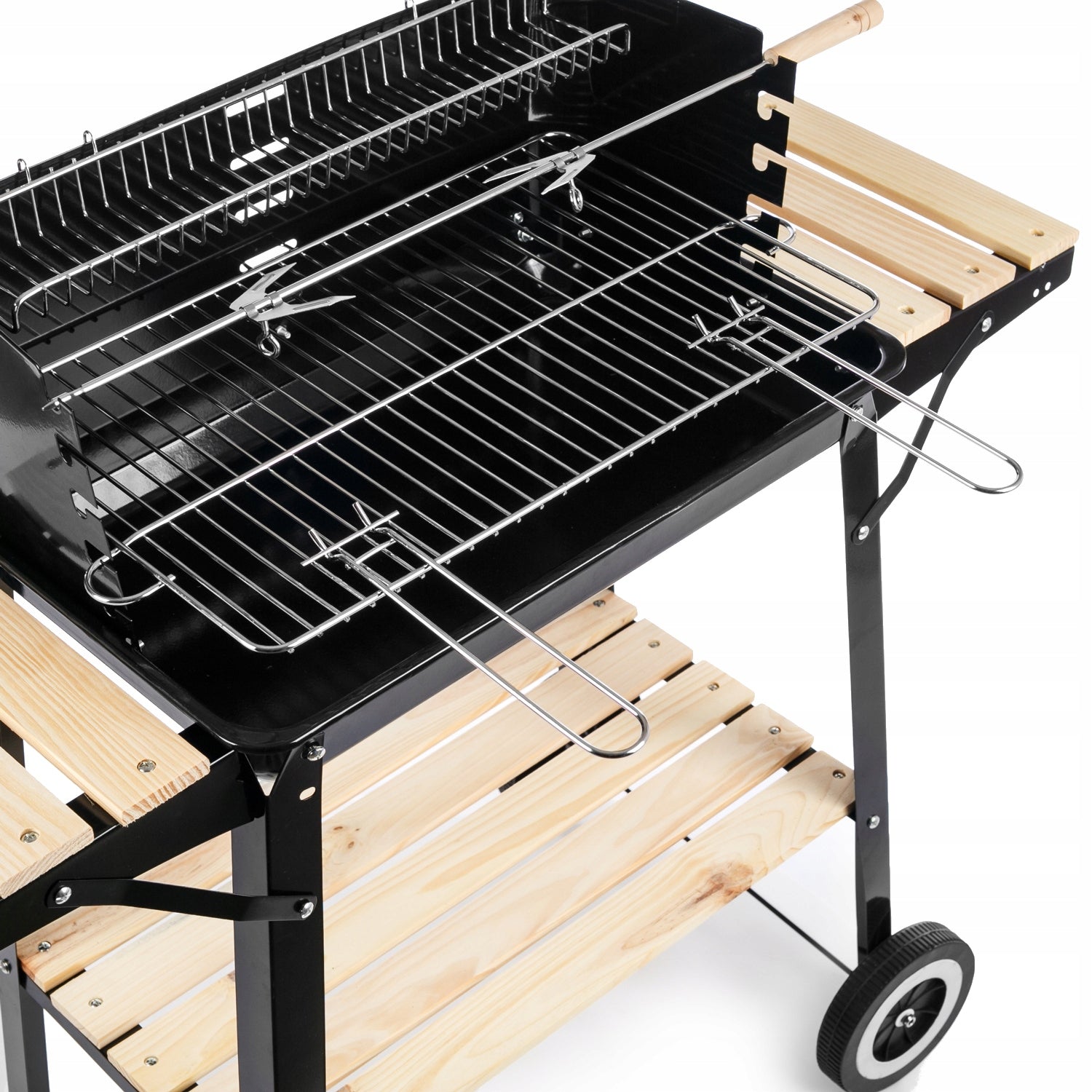 GARDEN GRILL LARGE SMART SPIT SHELVES on wheels CARBON STRONG STEEL 6in1 Grill height 86 cm