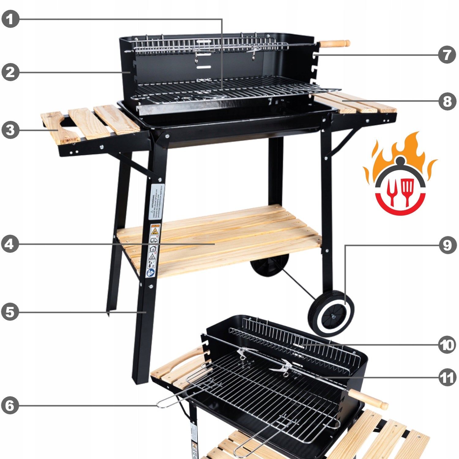 GARDEN GRILL LARGE SMART SPIT SHELVES on wheels CARBON STRONG STEEL 6in1 Manufacturer code PREMIUM SMART GRILL 6w1